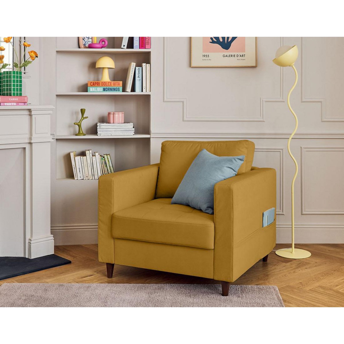 LISA DESIGN Anna - fauteuil avec poche en velours - pieds en bois