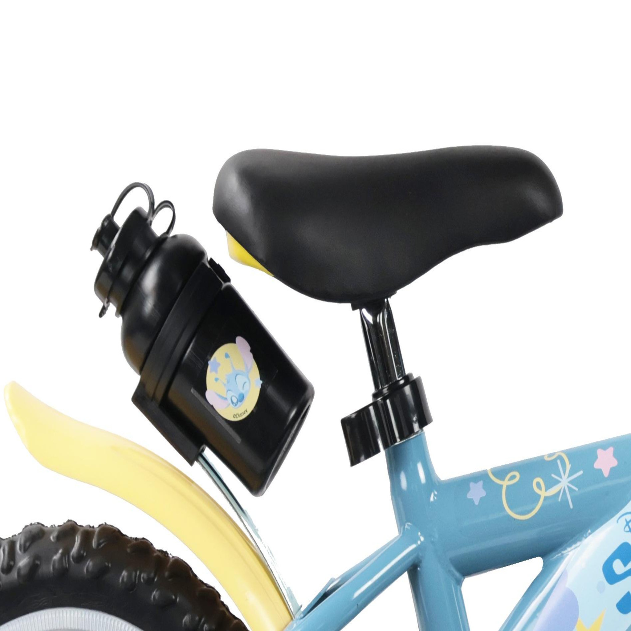 Voir la diapositive 6 : DISNEY Vélo enfant 12'' STITCH ( <90 cm) équipé de 1 frein , plaque avant décorative , bidon arrière, stabilisateurs & pneus increuvables.
