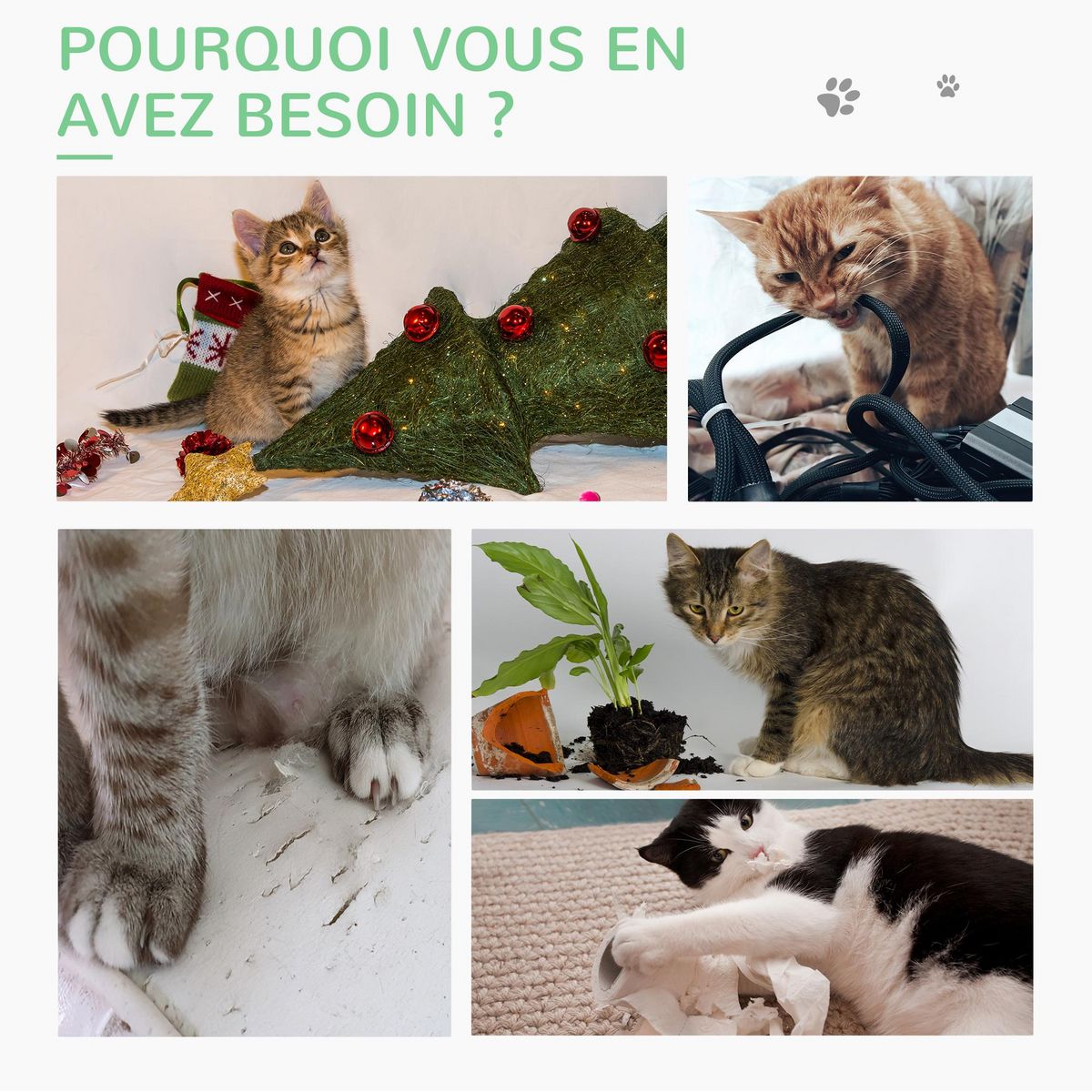PAWHUT Griffoir chat design cactus - jouet pompon suspendu, jouet boules - bois de pin sisal vert