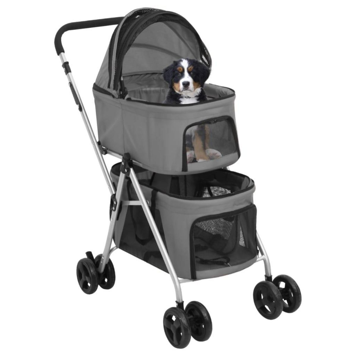 VIDAXL Poussette pour chien pliante a 2 niveaux Gris 83x48x97 cm
