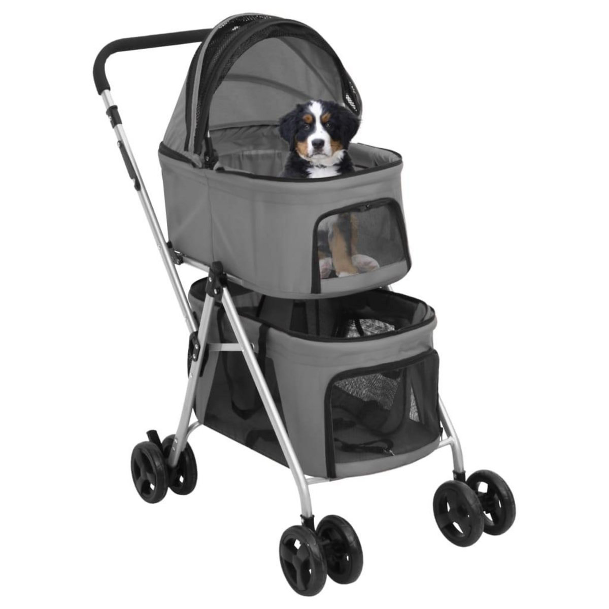 VIDAXL Poussette pour chien pliante a 2 niveaux Gris 83x48x97 cm