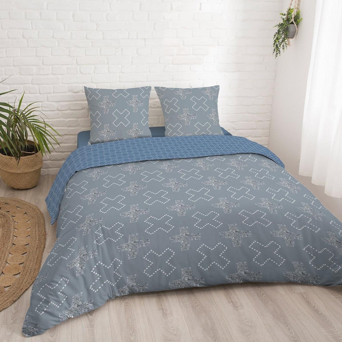 FUTURE HOME Parure housse de couette 200x200cm en polycoton + 2 taies