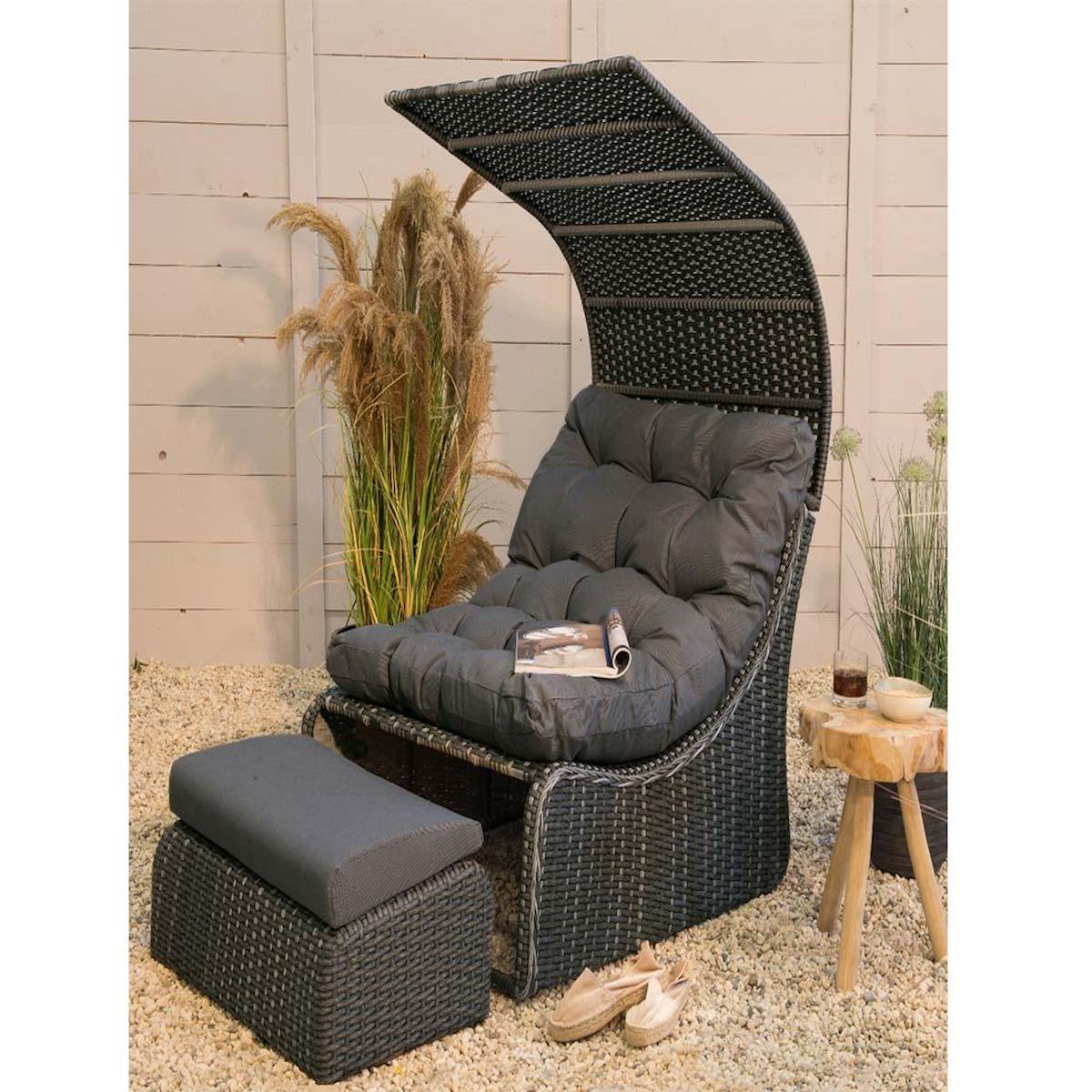 JARDIDECO Lit extérieur pour jardin en résine tressée gris Siesta - Jardideco