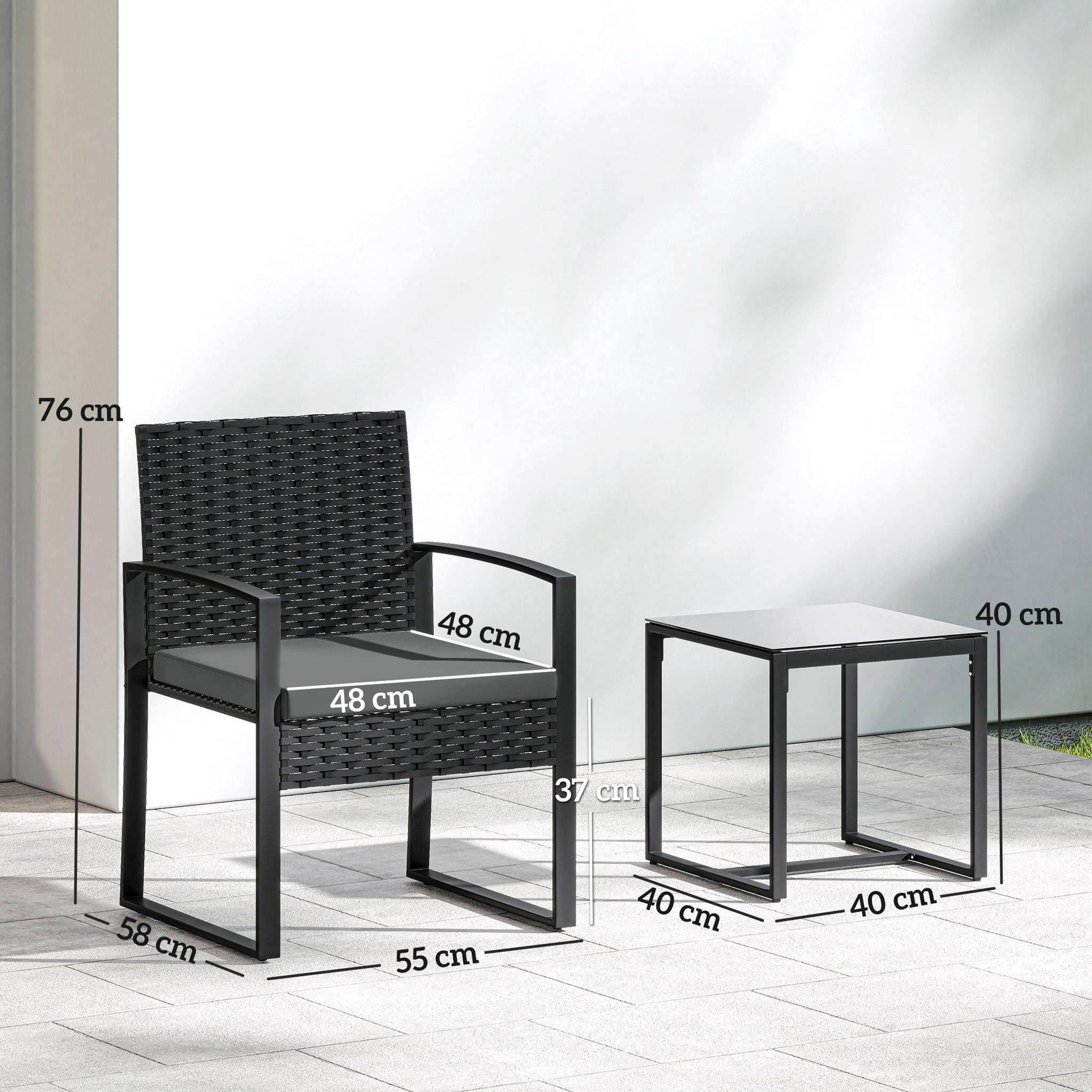 Voir la diapositive 3 : OUTSUNNY Salon de jardin 2 places 3 pièces avec coussins plateau verre trempé résine tressée 6 fils gris