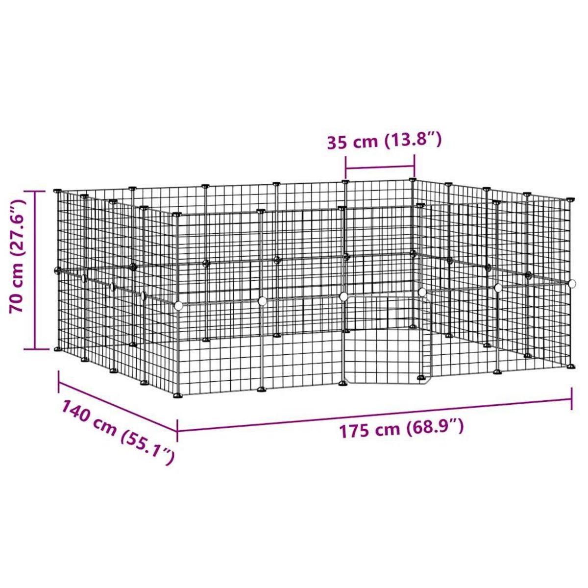 VIDAXL Cage animaux de compagnie a 36 panneaux et porte Noir 35x35 cm