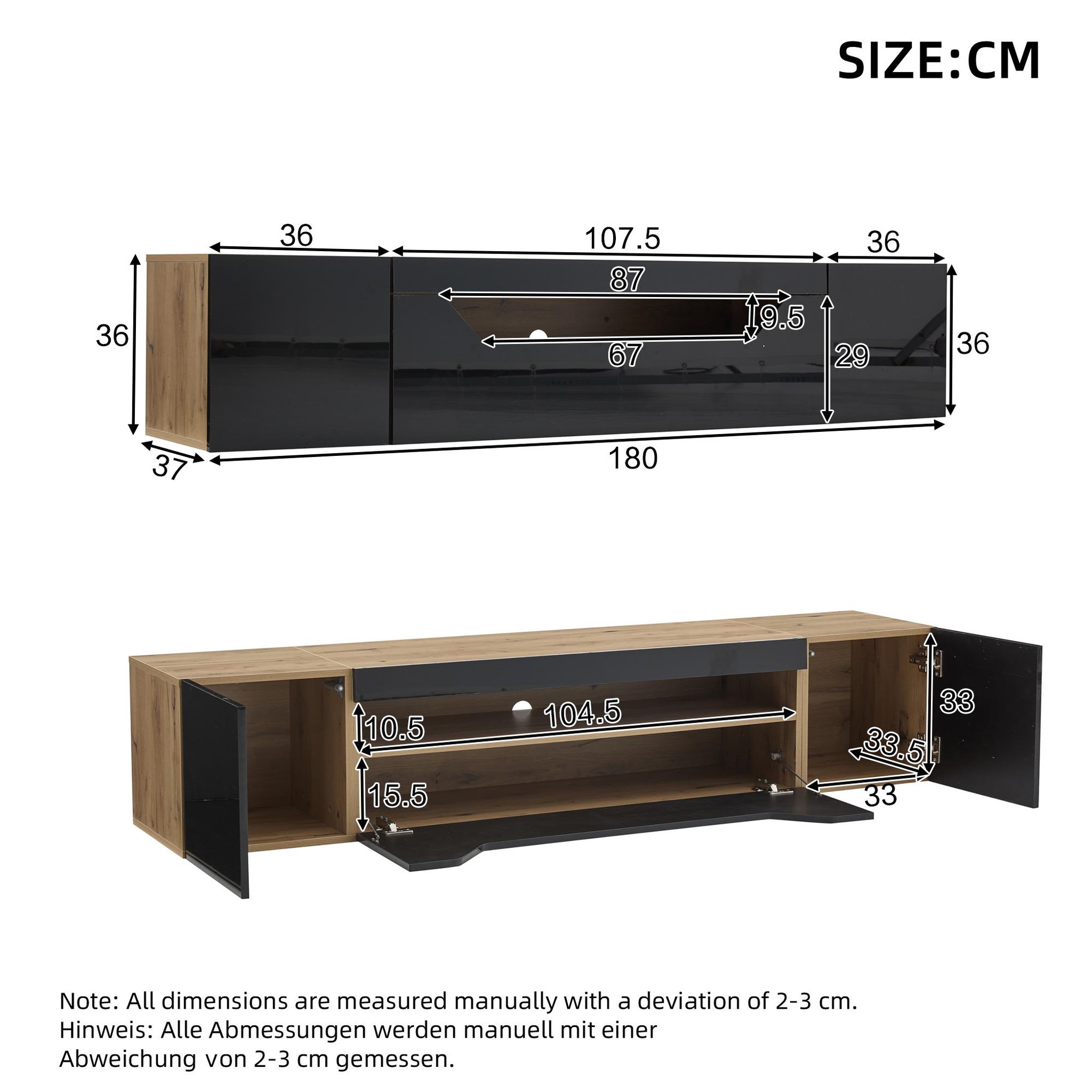 Voir la diapositive 3 : MERAX Meuble tv naturel+noir 180cm led panneau de particules