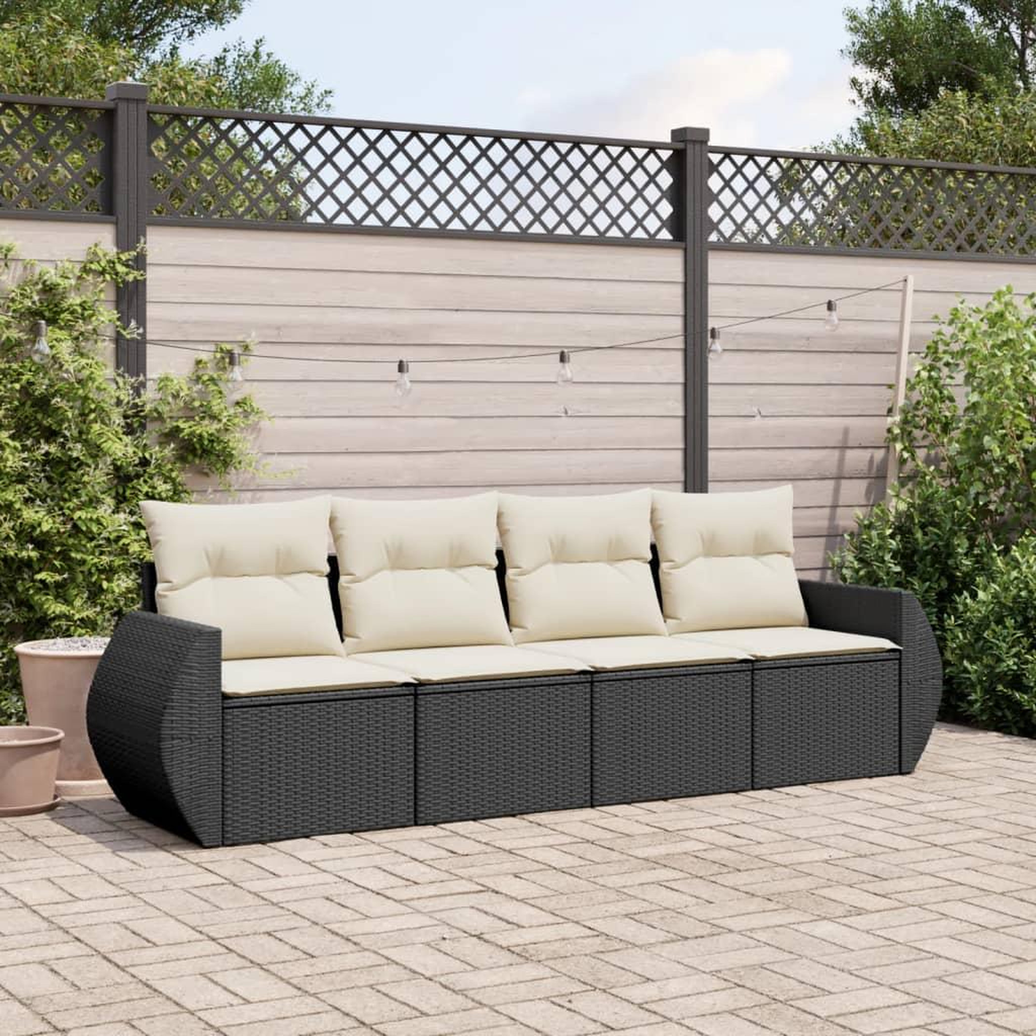 VIDAXL Salon de jardin 4 pcs avec coussins noir resine tressee