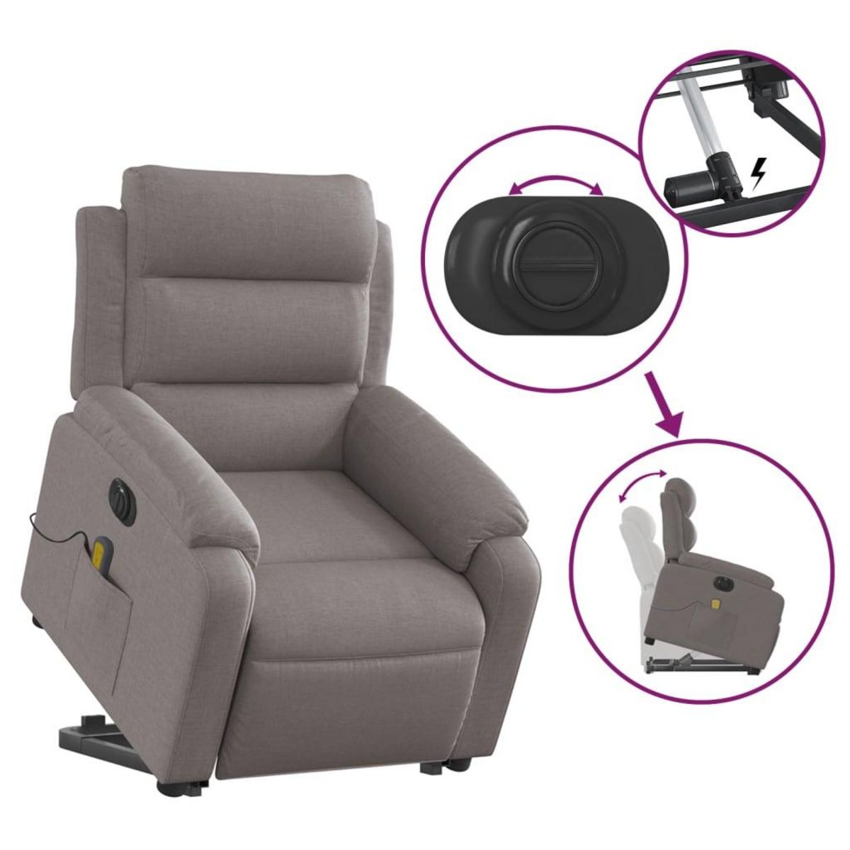 VIDAXL Fauteuil inclinable de massage electrique Taupe Tissu