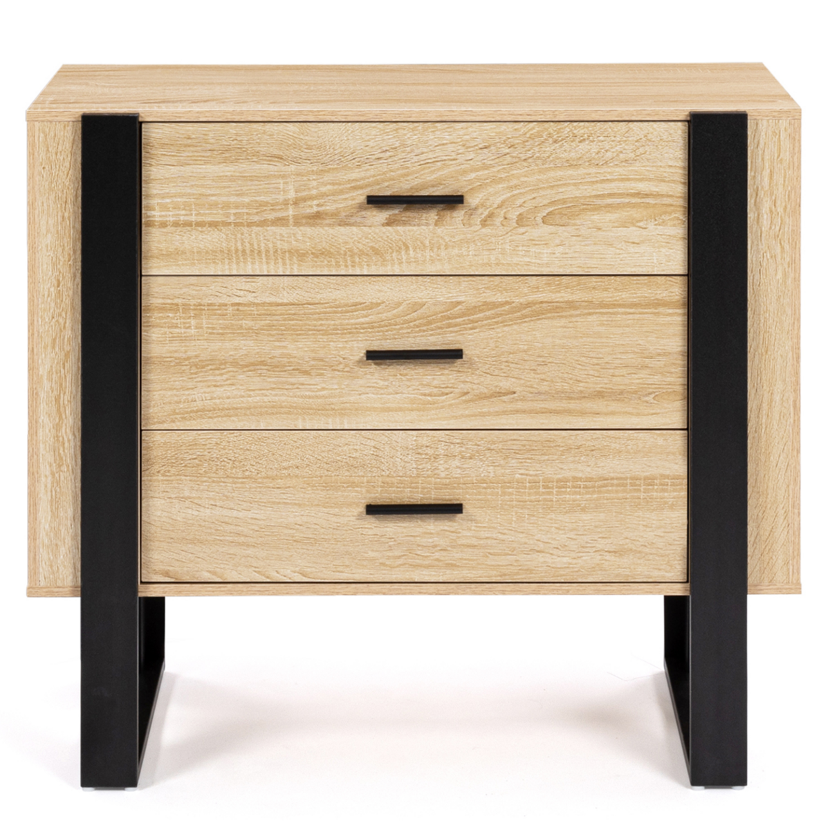 ID MARKET Commode 3 tiroirs PHOENIX 80 cm bois et noir
