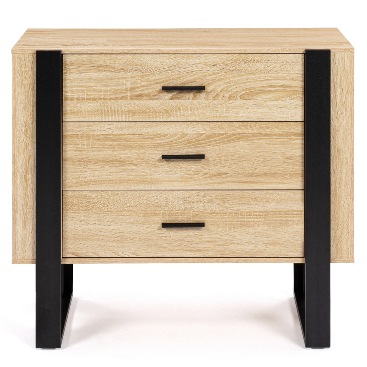 ID MARKET Commode 3 tiroirs PHOENIX 80 cm bois et noir