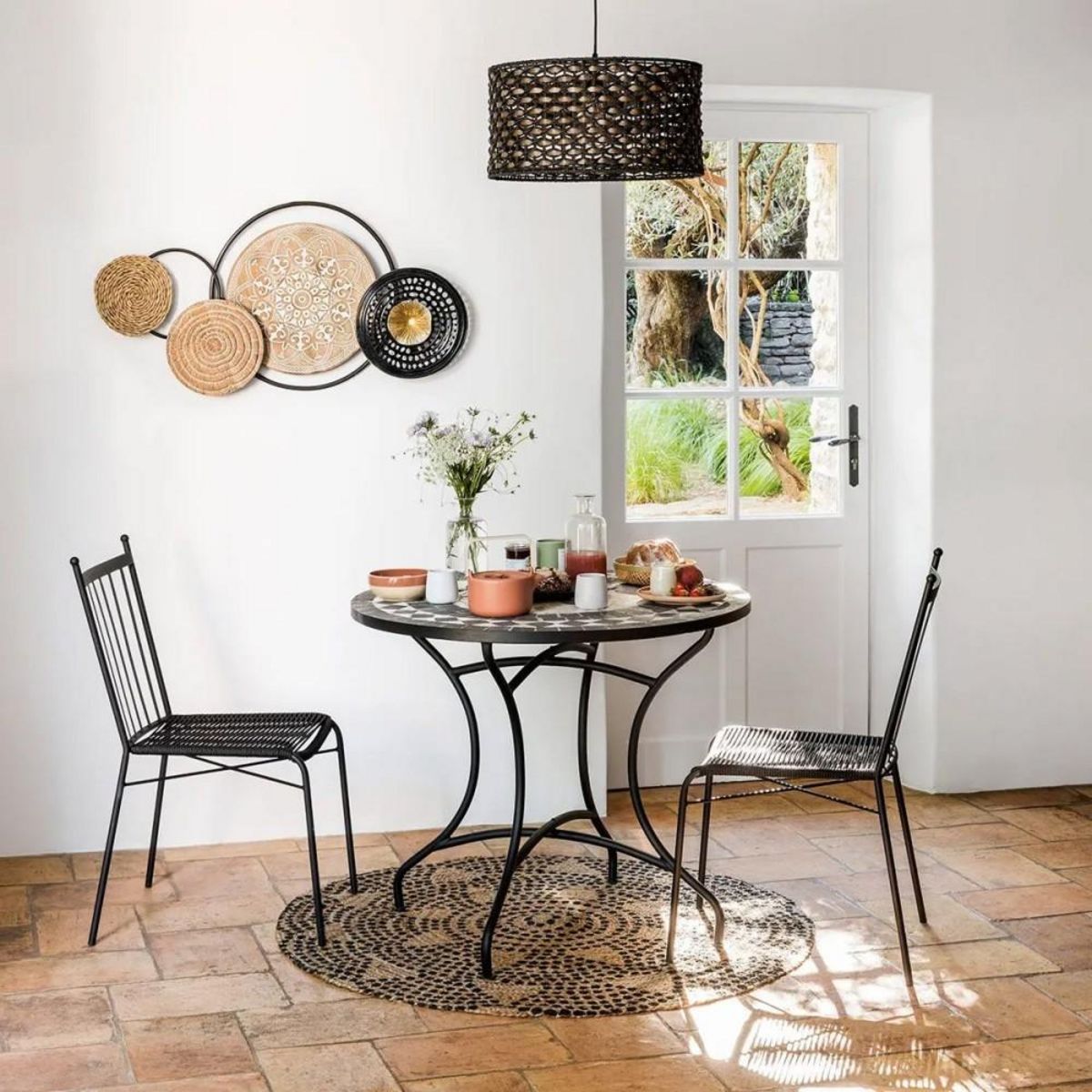 ATMOSPHERA Tapis rond en jute 120 cm Living pois