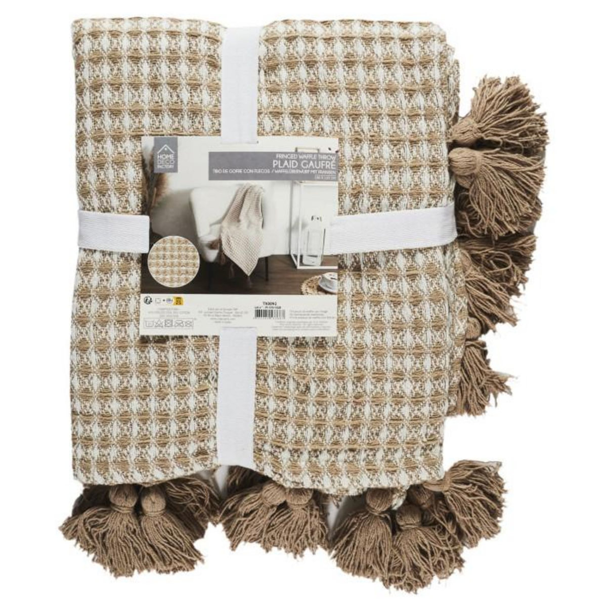 Paris Prix Plaid Nid d'Abeille  Gaufré  125x150cm Beige & Taupe