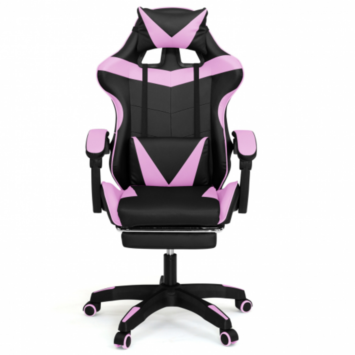 ID MARKET Fauteuil de gaming ALEX réglable avec repose-pied, coussin de tête et coussin lombaire noir et rose