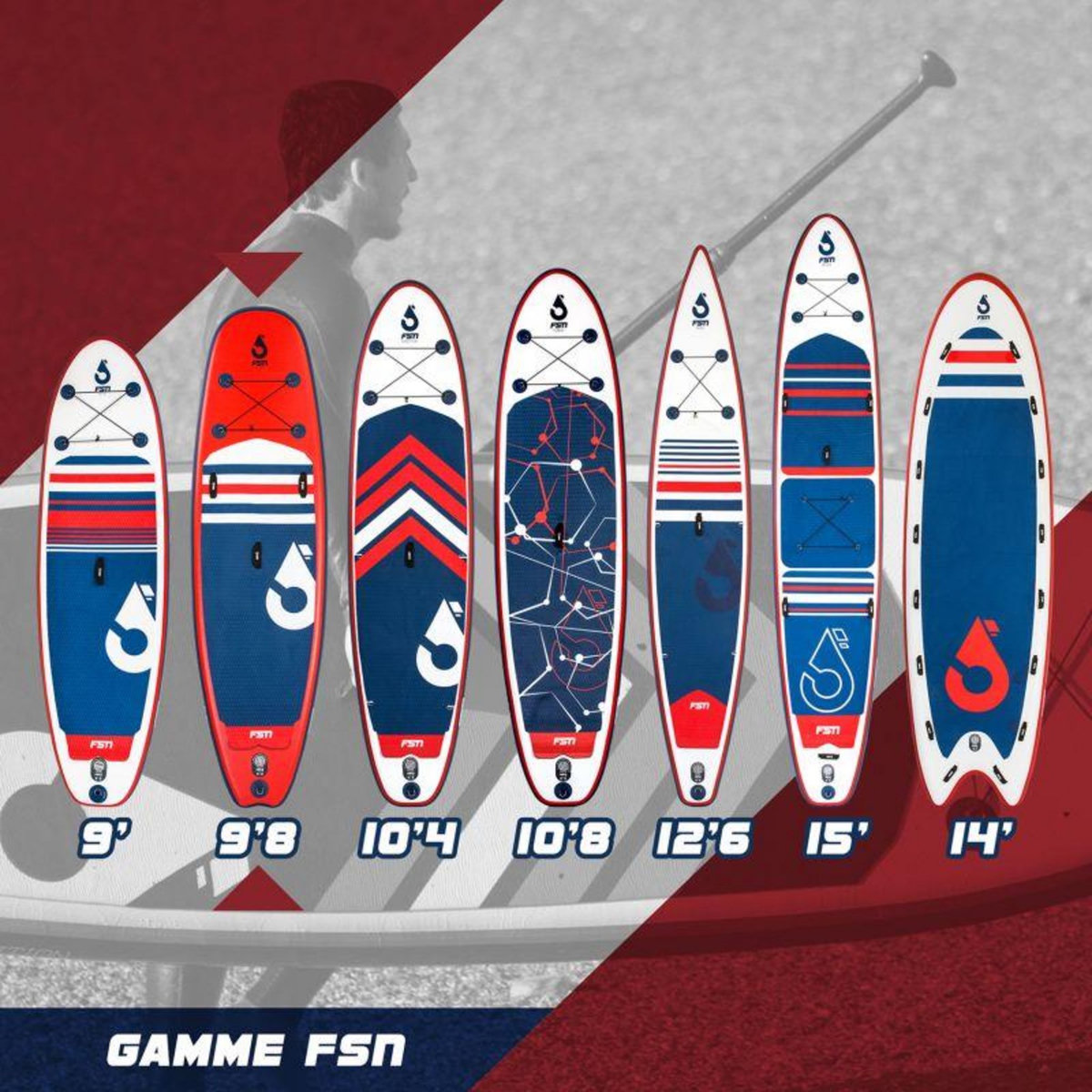 FUSION Paddle Gonflable VULK 9'8 - 299 x 81 x 13 cm - Stand Up Paddle avec pagaie, leash, pompe et sac de transport