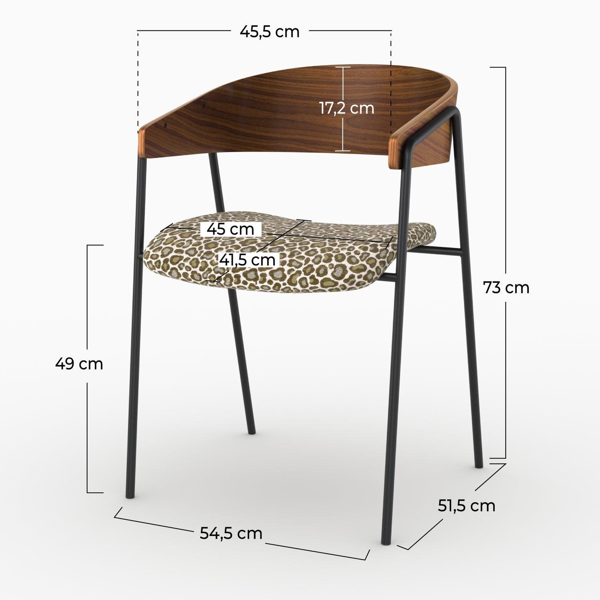 Voir la diapositive 4 : MAISON PAVANE Lot de 2 chaises en tissu léopard vert kaki et bois de noyer-Esmée