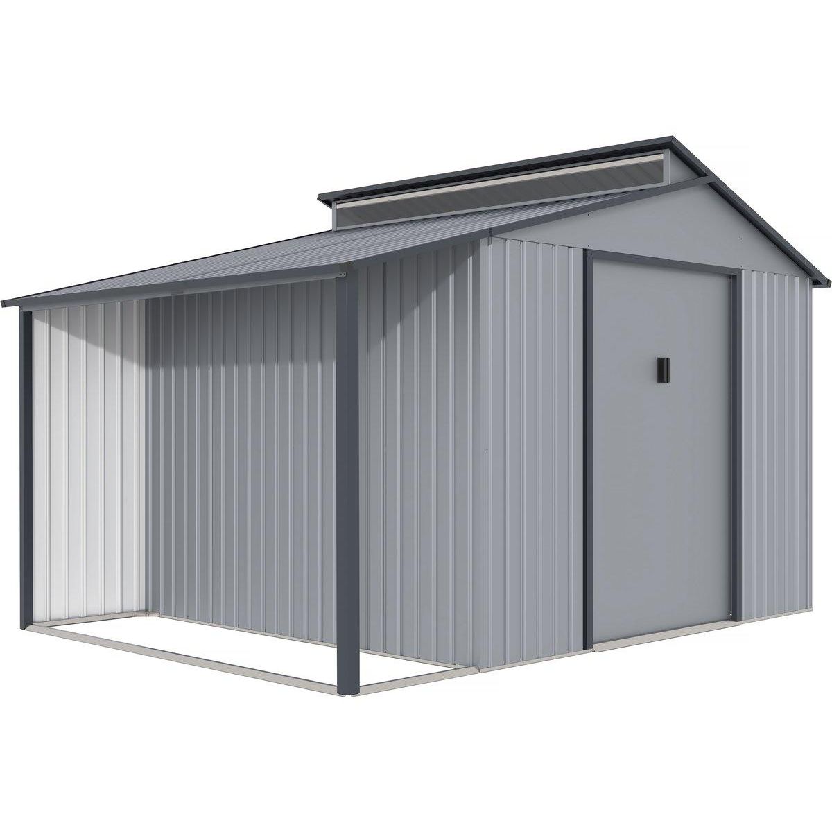 Habitat et Jardin Abri de jardin métal avec pergola  Madras  - 9.12 m² - 355 x 257 x 237 cm - Gris