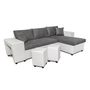 Voir la diapositive 5 : Canapé d'angle convertible avec coffre 3 places + 2 poufs à gauche et étagère à droite  MACHA