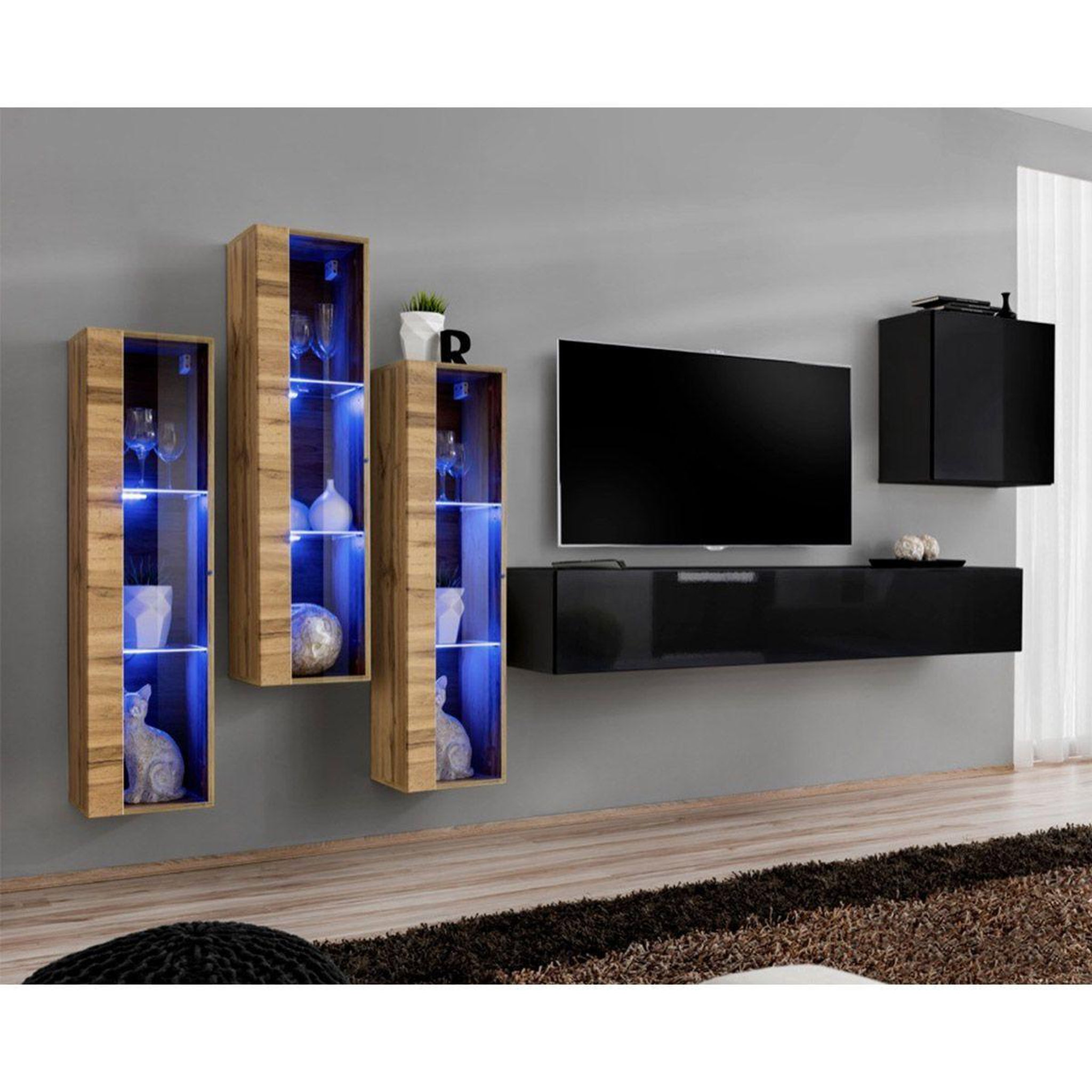 Paris Prix Meuble tv mural design  switch xiii  330cm noir & naturel