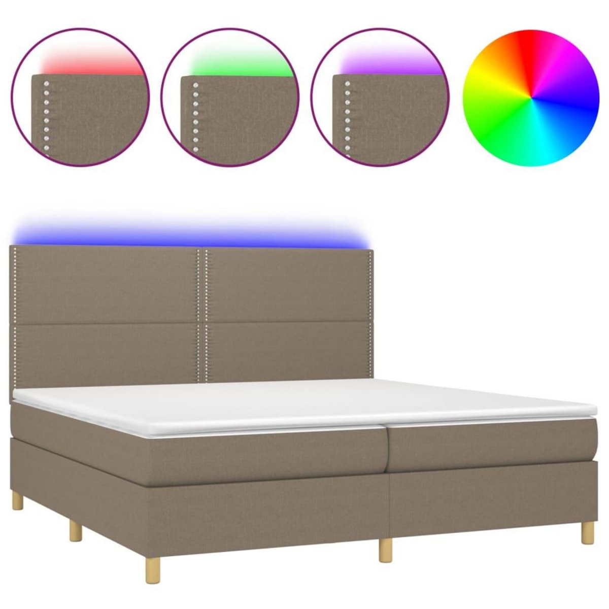 VIDAXL Sommier a lattes de lit et matelas et LED Taupe 200x200cm Tissu