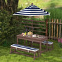 Voir la diapositive 2 : HOMCOM Table pique-nique enfant - ensemble salon de jardin enfant - 2 bancs, coussins et parasol - bois brun