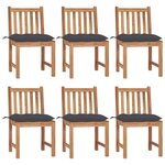 VIDAXL Chaises de jardin lot de 6 avec coussins Bois de teck massif