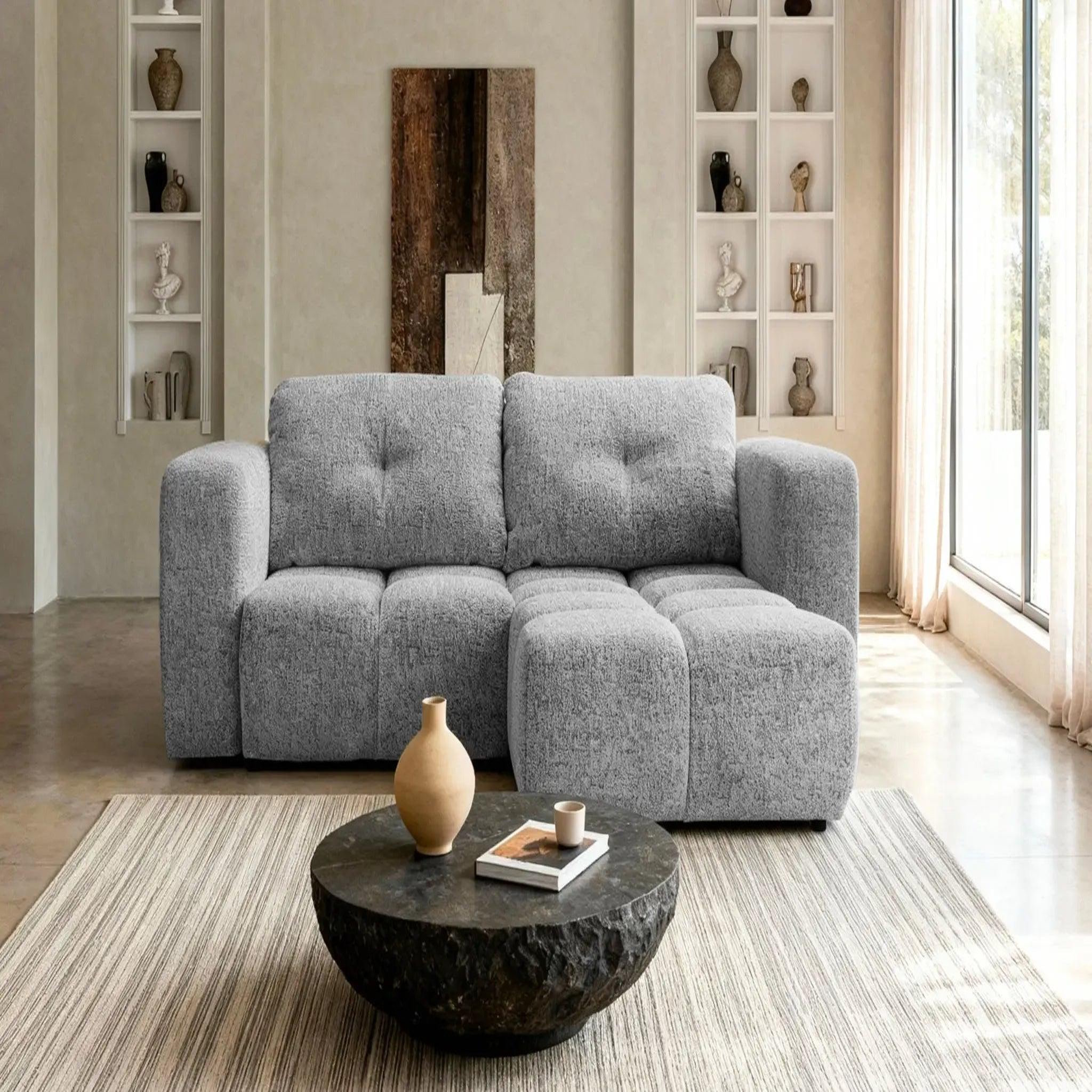 Voir la diapositive 3 : CASANOVA PARIS Romy mini - canapé d'angle convertible tissu chenille 2 places