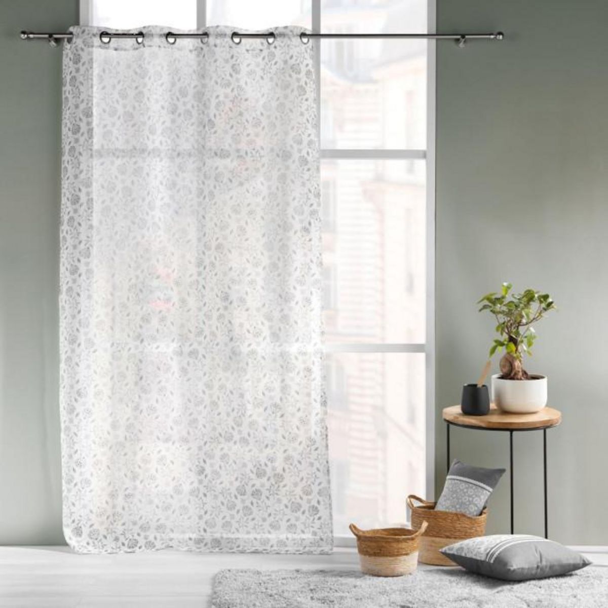 Paris Prix Rideau Voilage à Œillets  Flavie  140x240cm Gris
