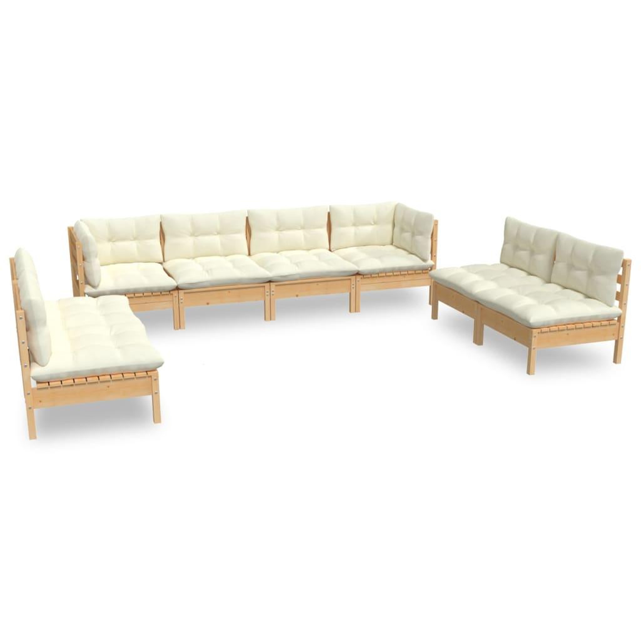 Voir la diapositive 2 : VIDAXL Salon de jardin 8 pcs avec coussins creme Bois de pin massif
