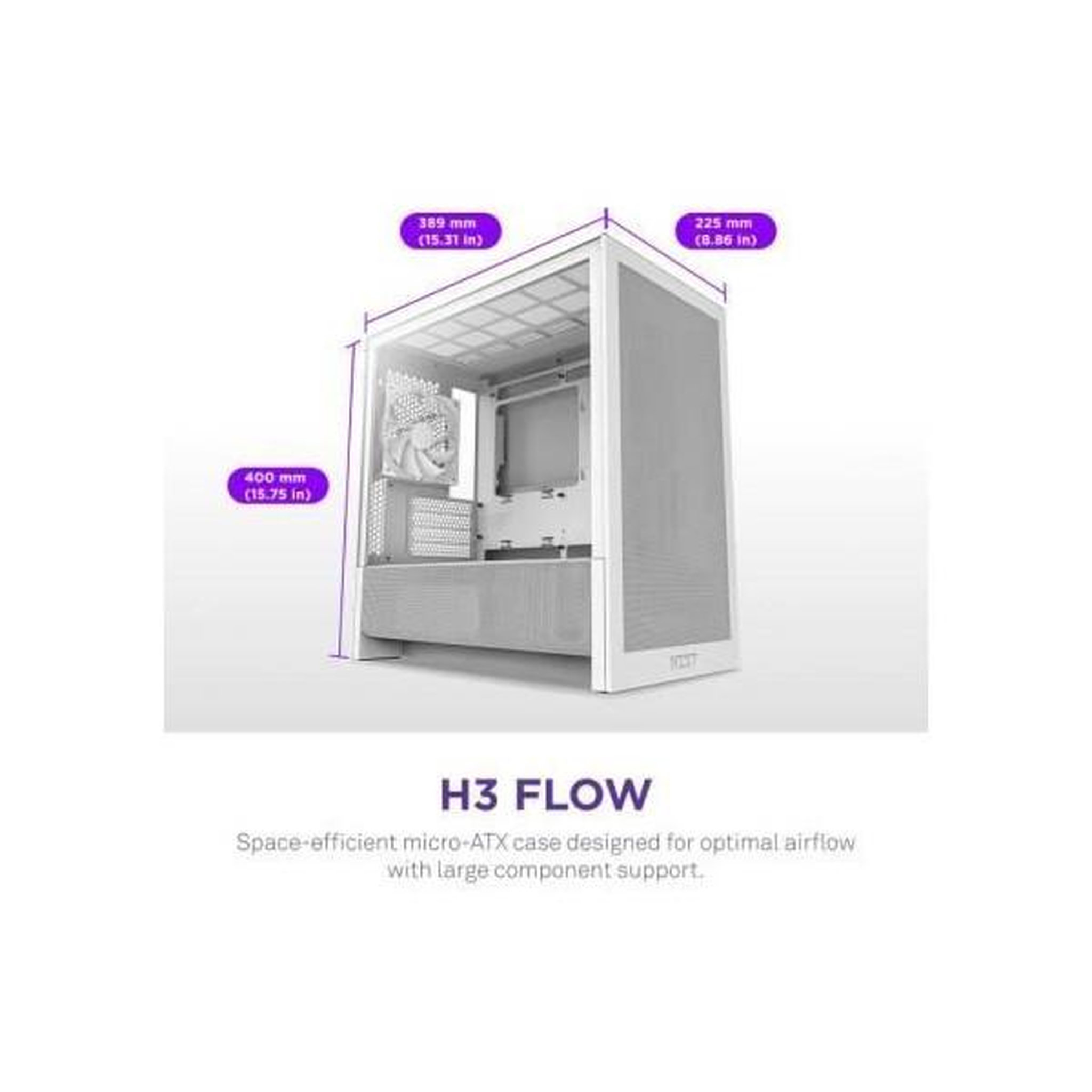Voir la diapositive 2 : NZXT Boitier moyen-tour micro-atx - nzxt - h3 flow - blanc - airflow remarquable - support gpu grand format