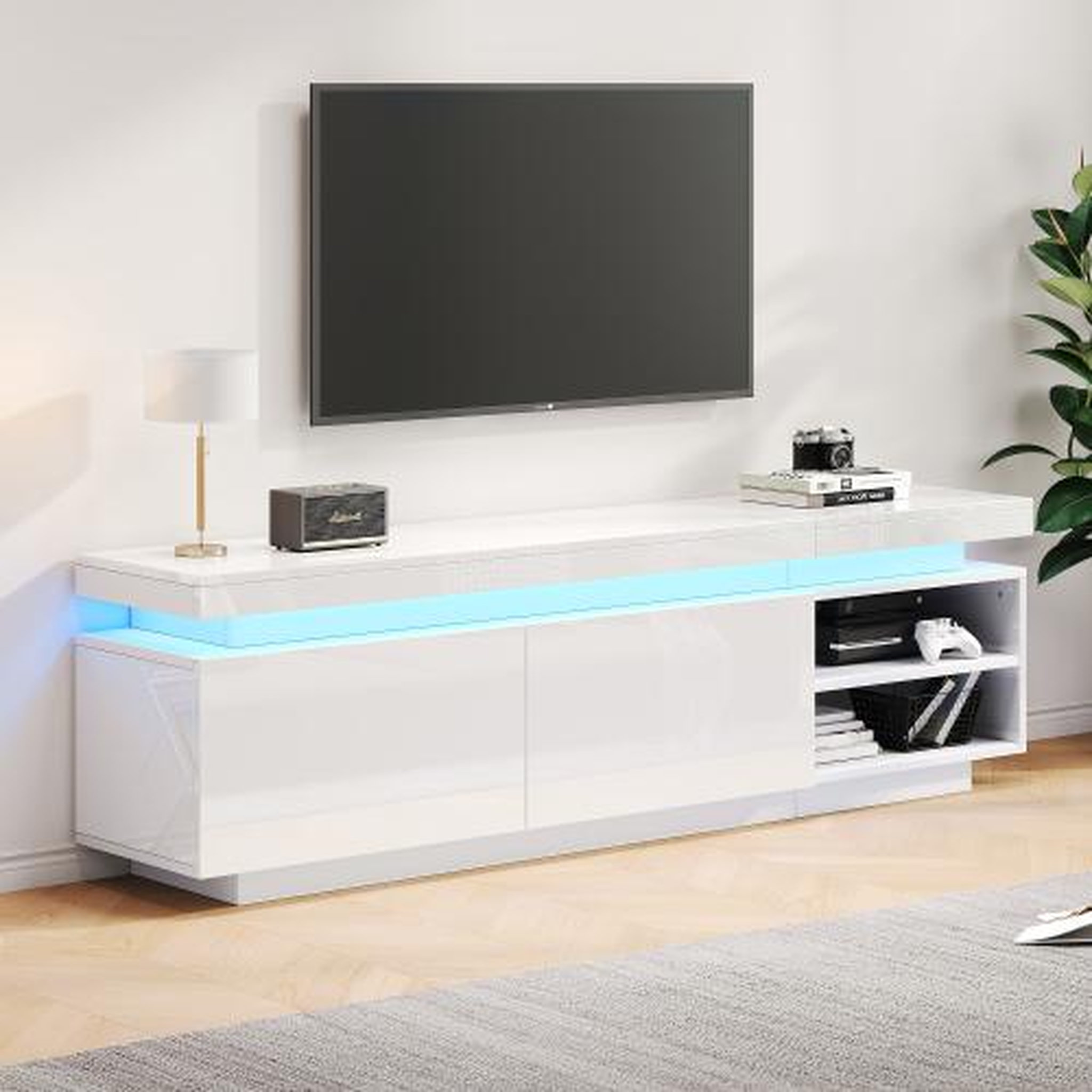 Voir la diapositive 4 : MERAX Meuble tv blanc 170cm led panneau de particules