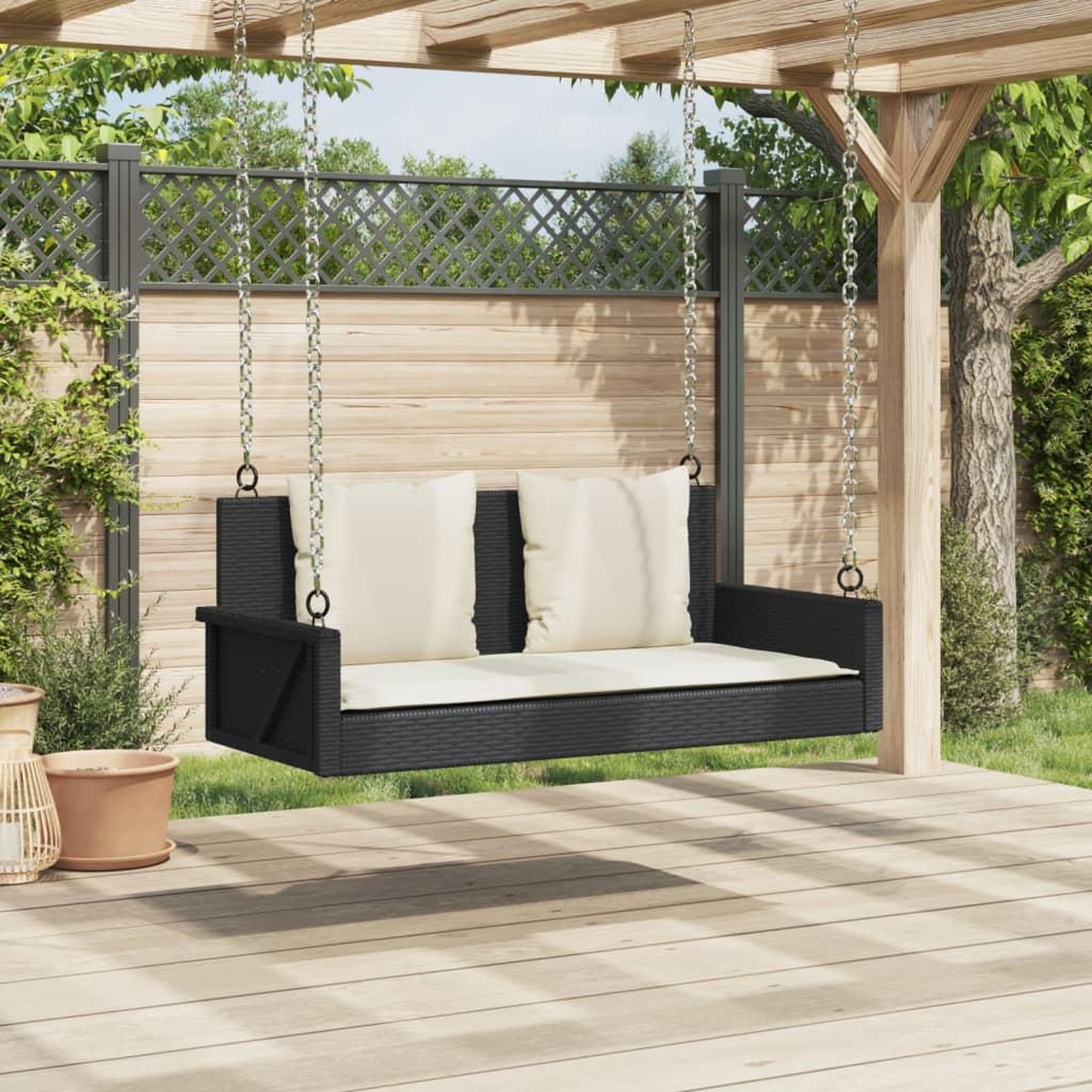 Voir la diapositive 3 : VIDAXL Balancelle avec coussins noir 119x56x48 cm resine tressee