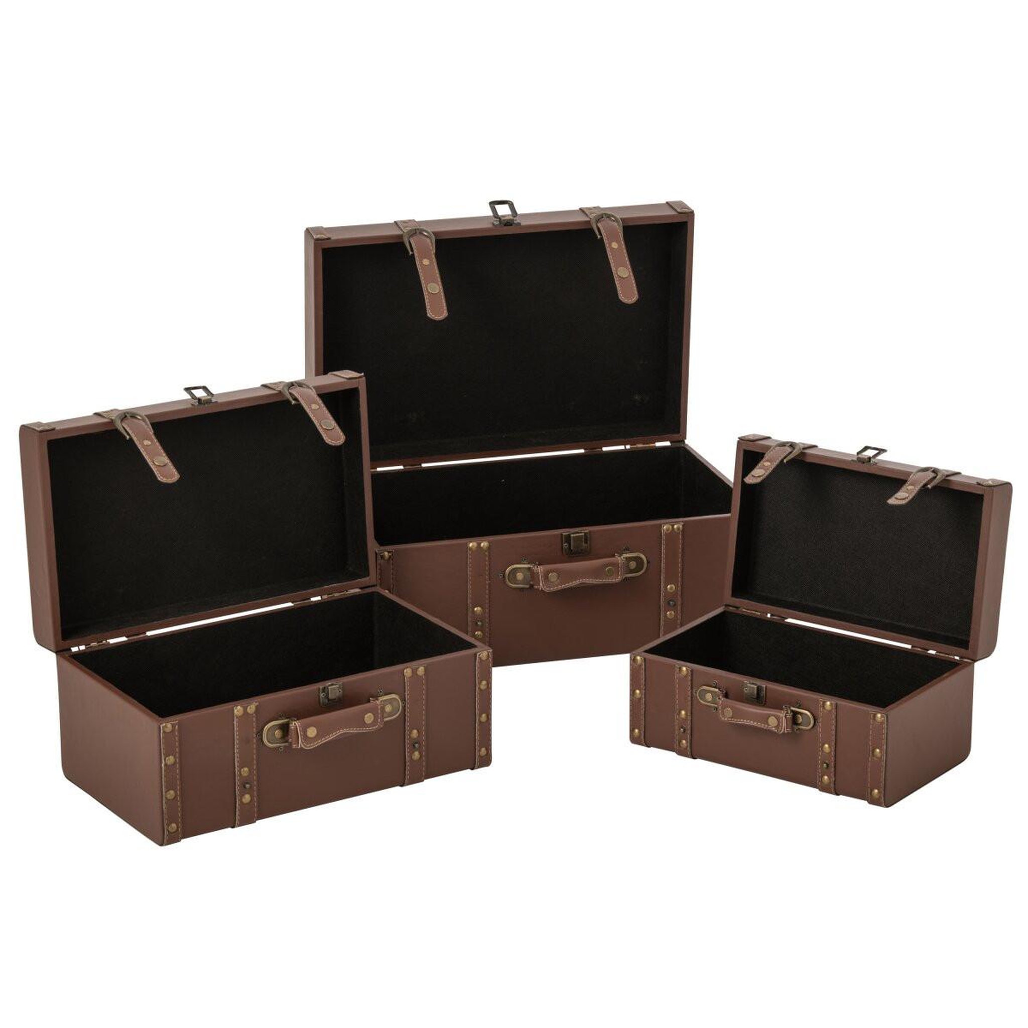 Voir la diapositive 2 : J-LINE Lot de 3 Valises Déco  Gabin  48cm Marron