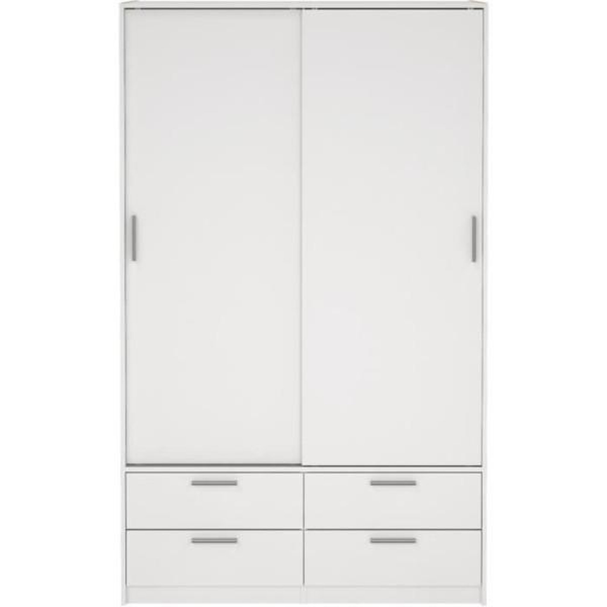 Voir la diapositive 6 : MARKET24 Armoire - Blanc mat - 2 portes coulissantes - 4 tiroirs - L121,2 x P60,25 x H200 cm - ONTARIO