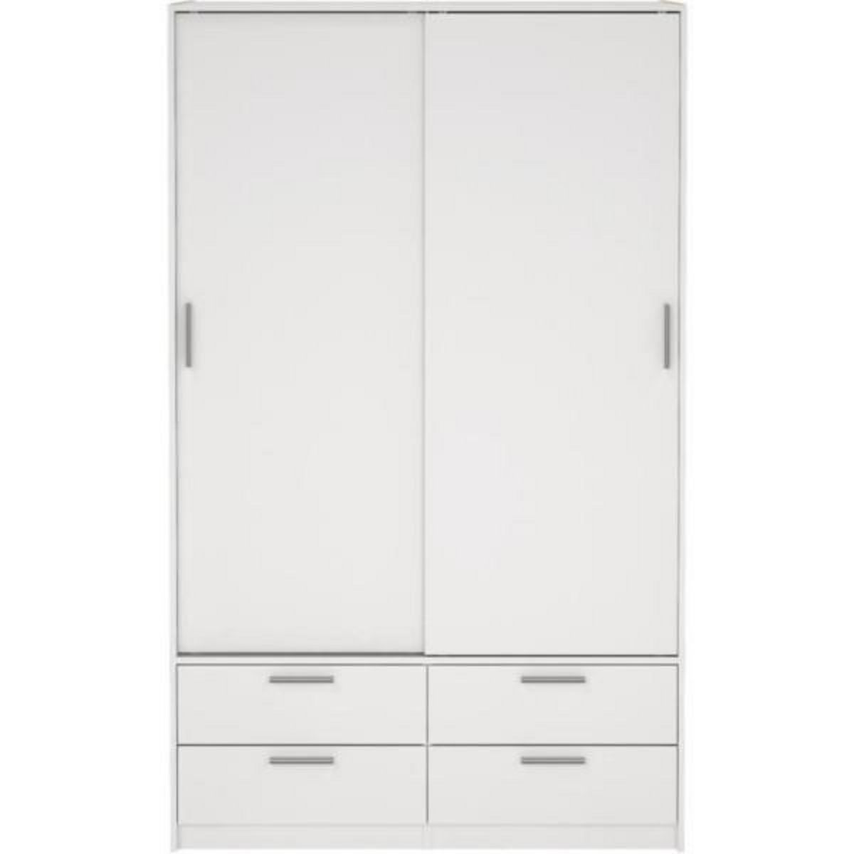 MARKET24 Armoire - Blanc mat - 2 portes coulissantes - 4 tiroirs - L121,2 x P60,25 x H200 cm - ONTARIO