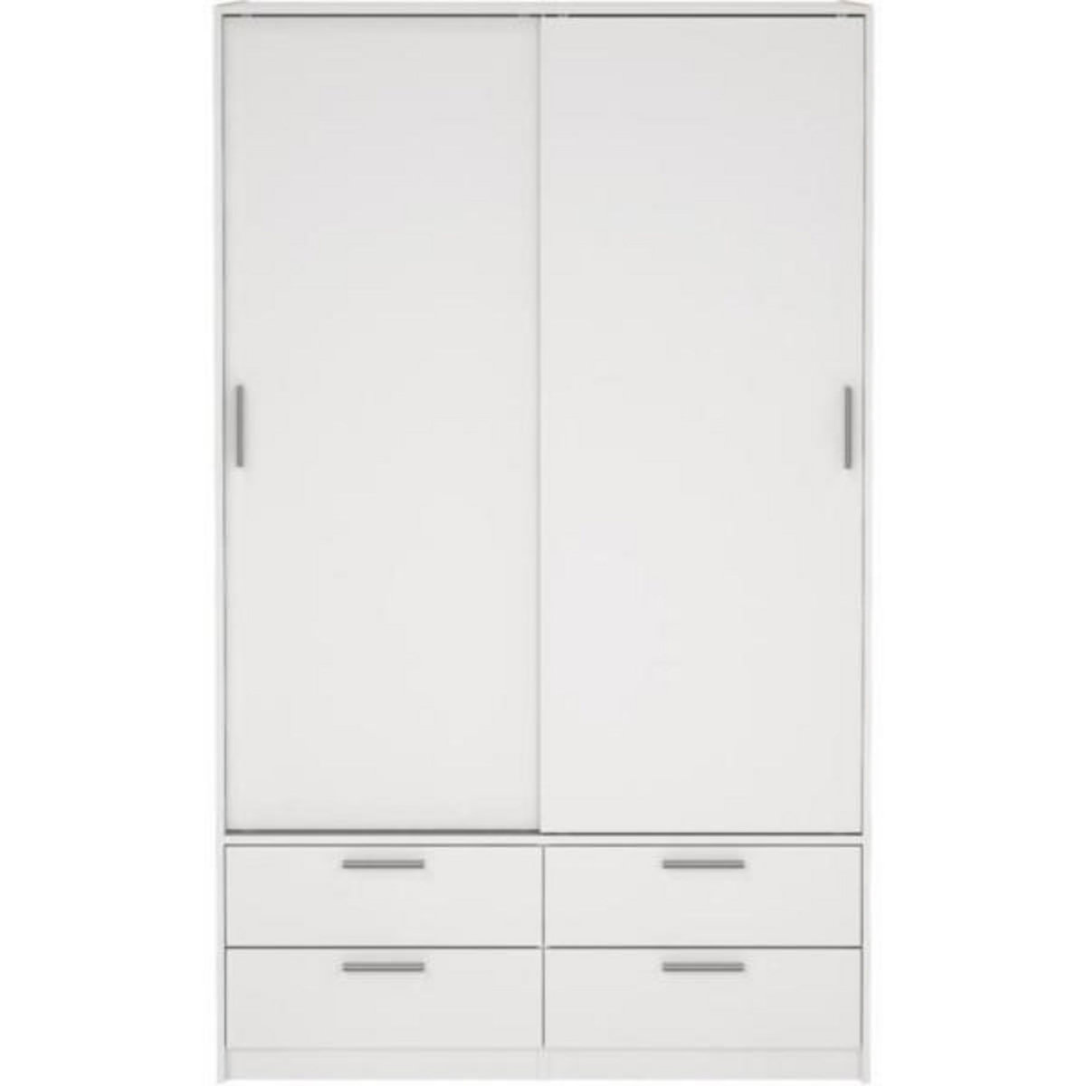 MARKET24 Armoire - Blanc mat - 2 portes coulissantes - 4 tiroirs - L121,2 x P60,25 x H200 cm - ONTARIO