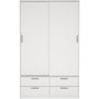 Voir la diapositive 6 : MARKET24 Armoire - Blanc mat - 2 portes coulissantes - 4 tiroirs - L121,2 x P60,25 x H200 cm - ONTARIO