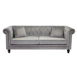 Paris Prix Canapé 3 Places en Velours  Chesterfield  217cm Gris Clair