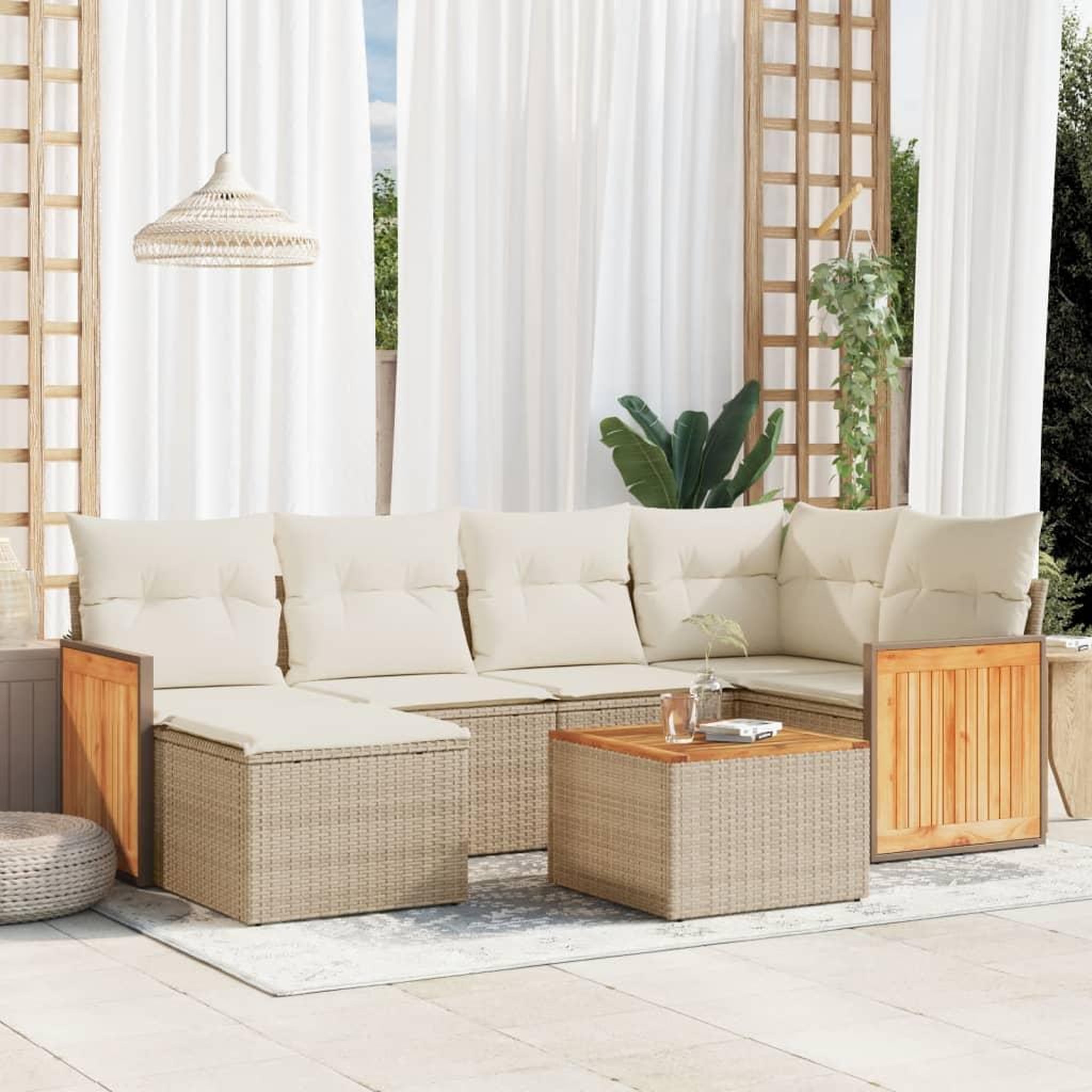 VIDAXL Salon de jardin avec coussins 7 pcs beige resine tressee