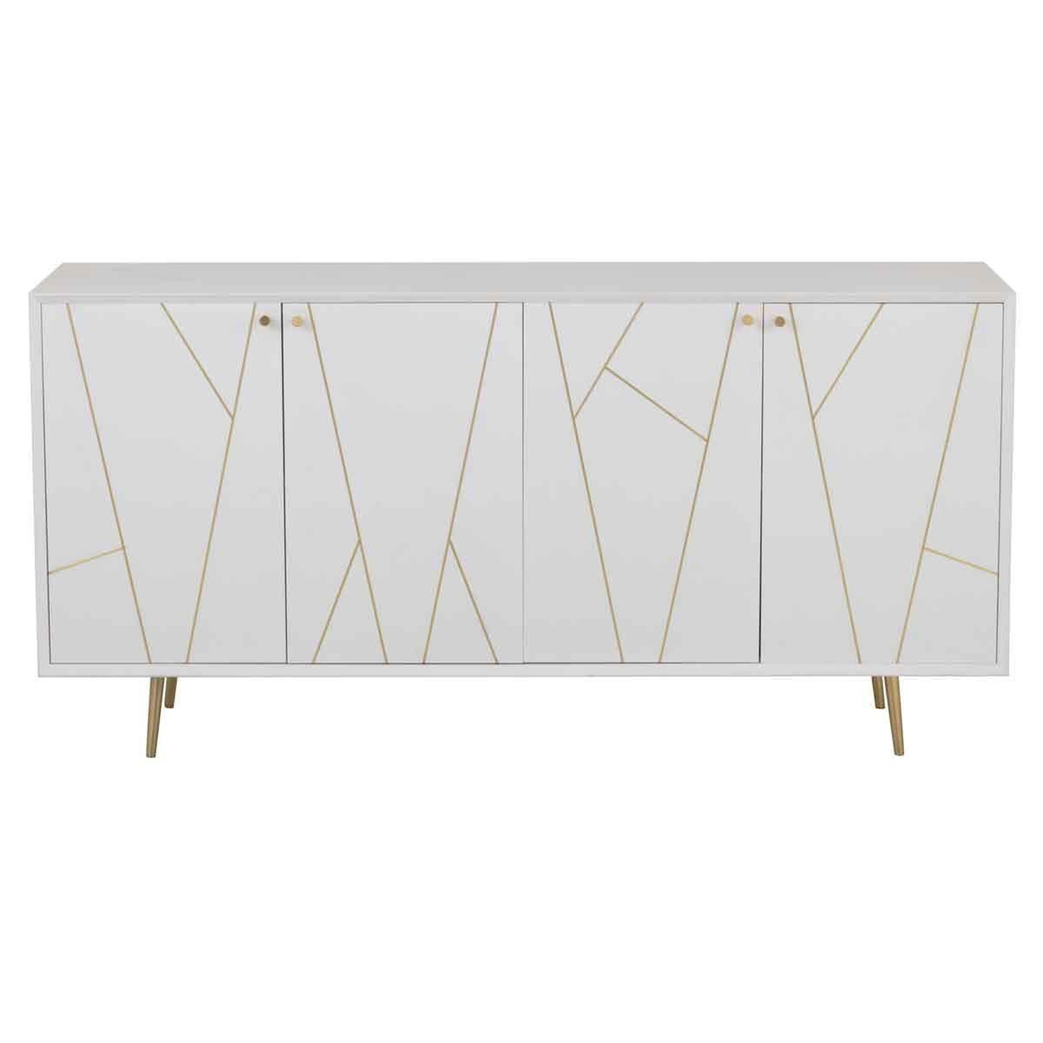 Voir la diapositive 2 : J-LINE Buffet 4 Portes Design  Remina  160cm Blanc & Or