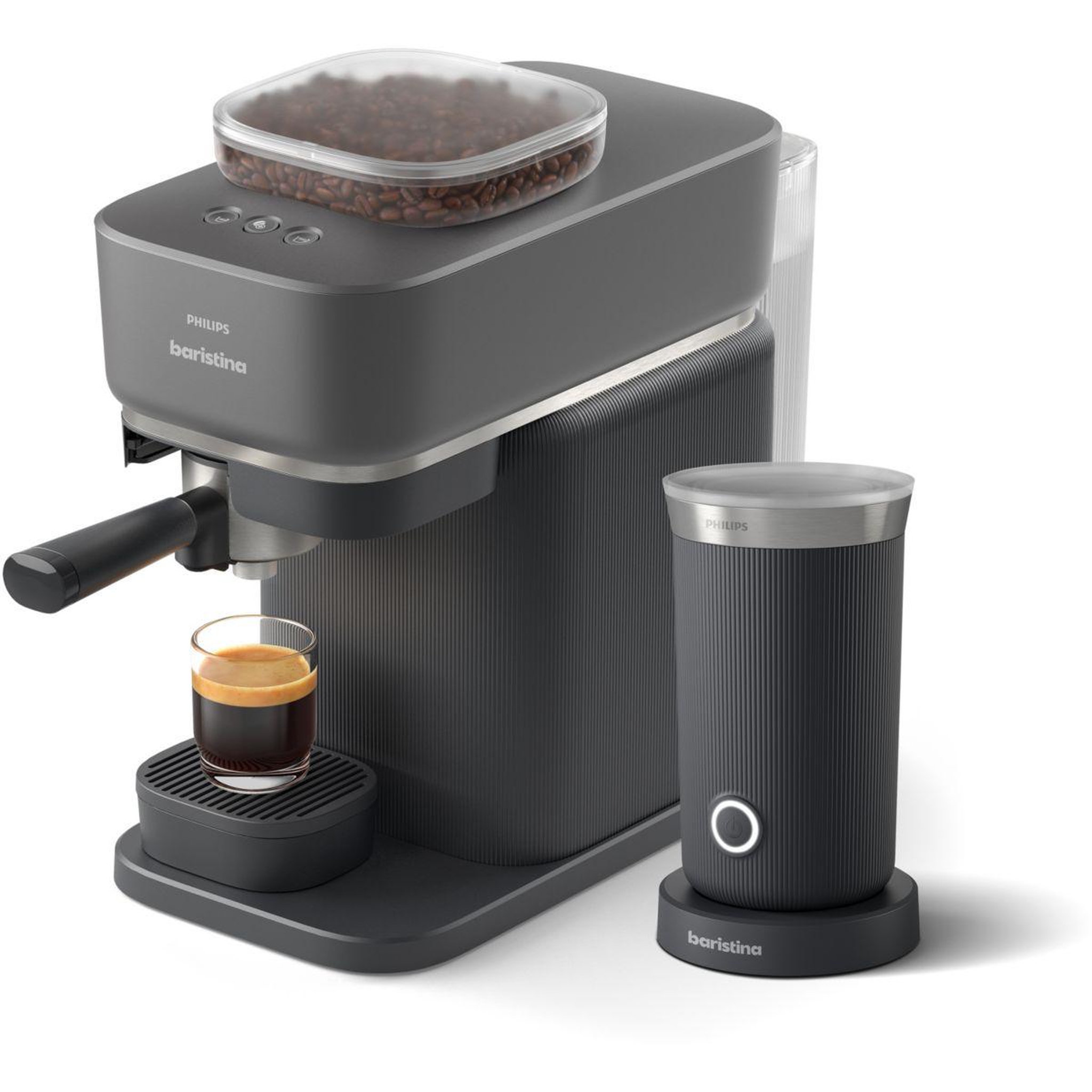 Voir la diapositive 3 : Philips Machine à expresso baristina bar303/60 cafetière à grain noire + mousseur à lait