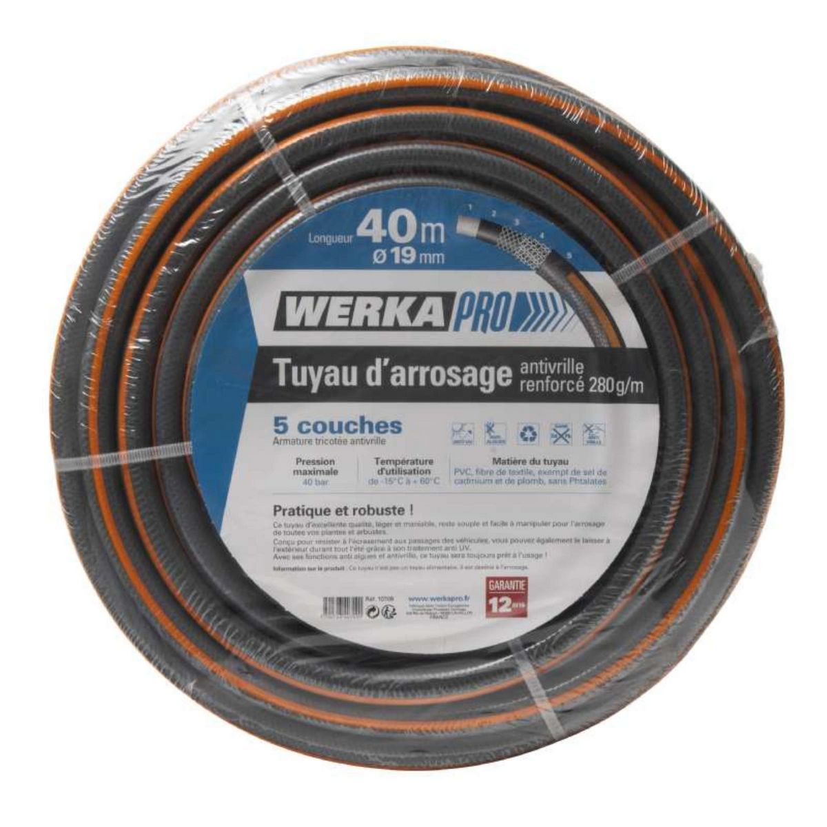  Tuyau d'arrosage antivrille 280 g Werkapro 40 m