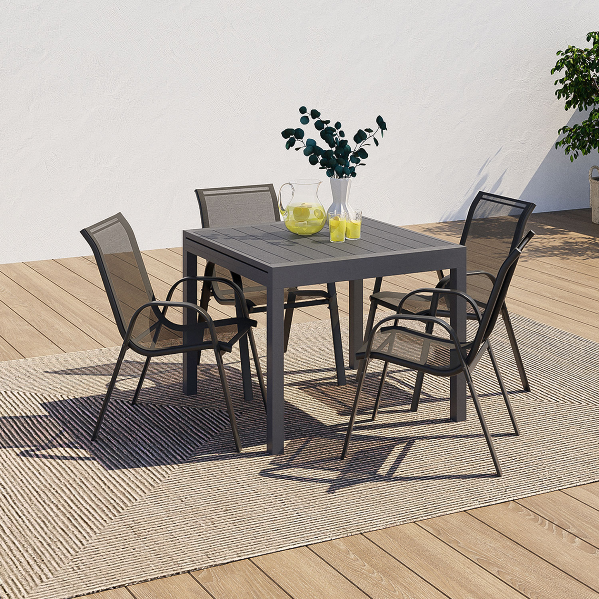 Voir la diapositive 6 : ID MARKET Salon de jardin poly table extensible 90-180 cm et 8 chaises gris foncé