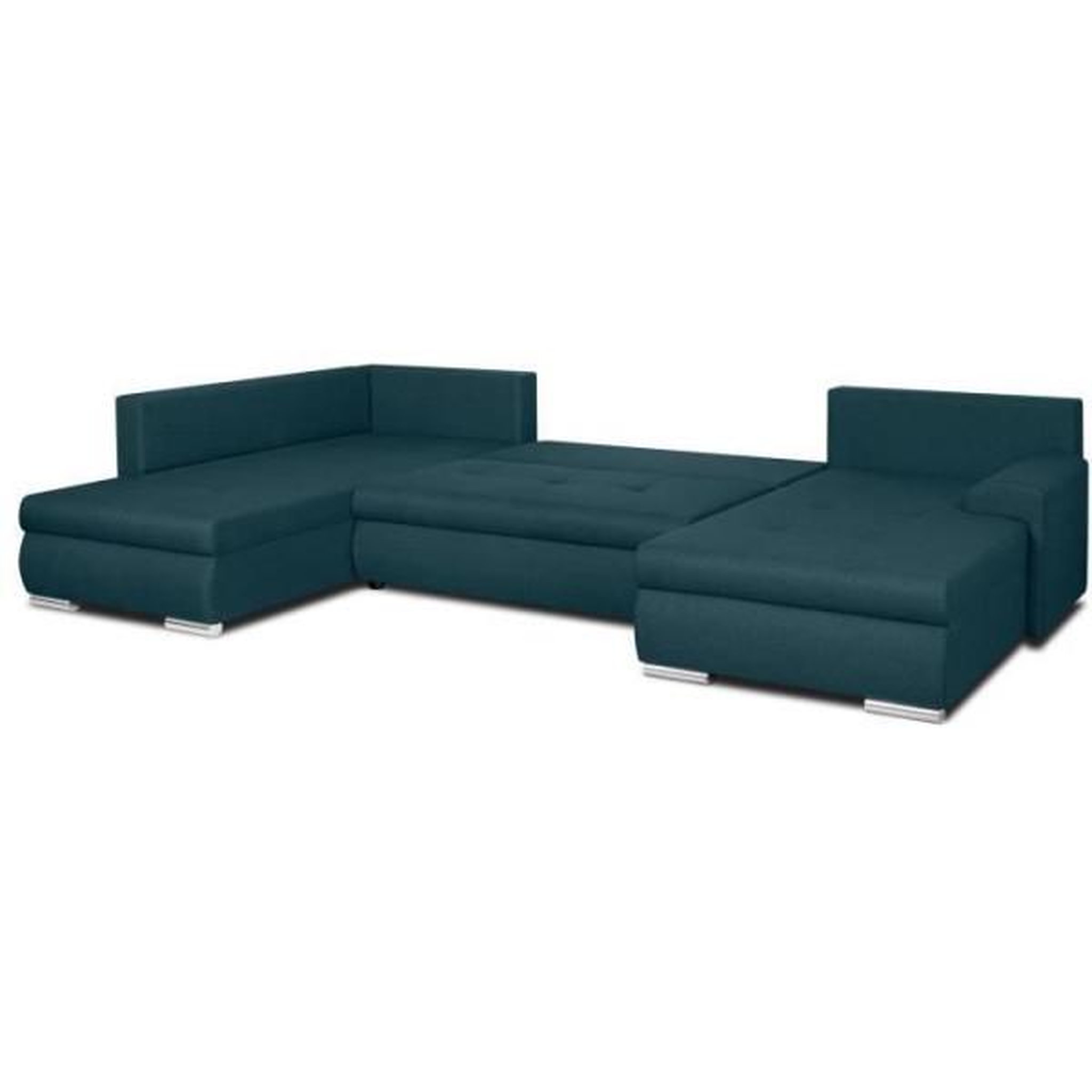 Voir la diapositive 4 : MARKET24 Canapé d'angle panoramique convertible -7 places - INDIAN - Tissu 100% polyester - Bleu canard - 360 x 228 cm