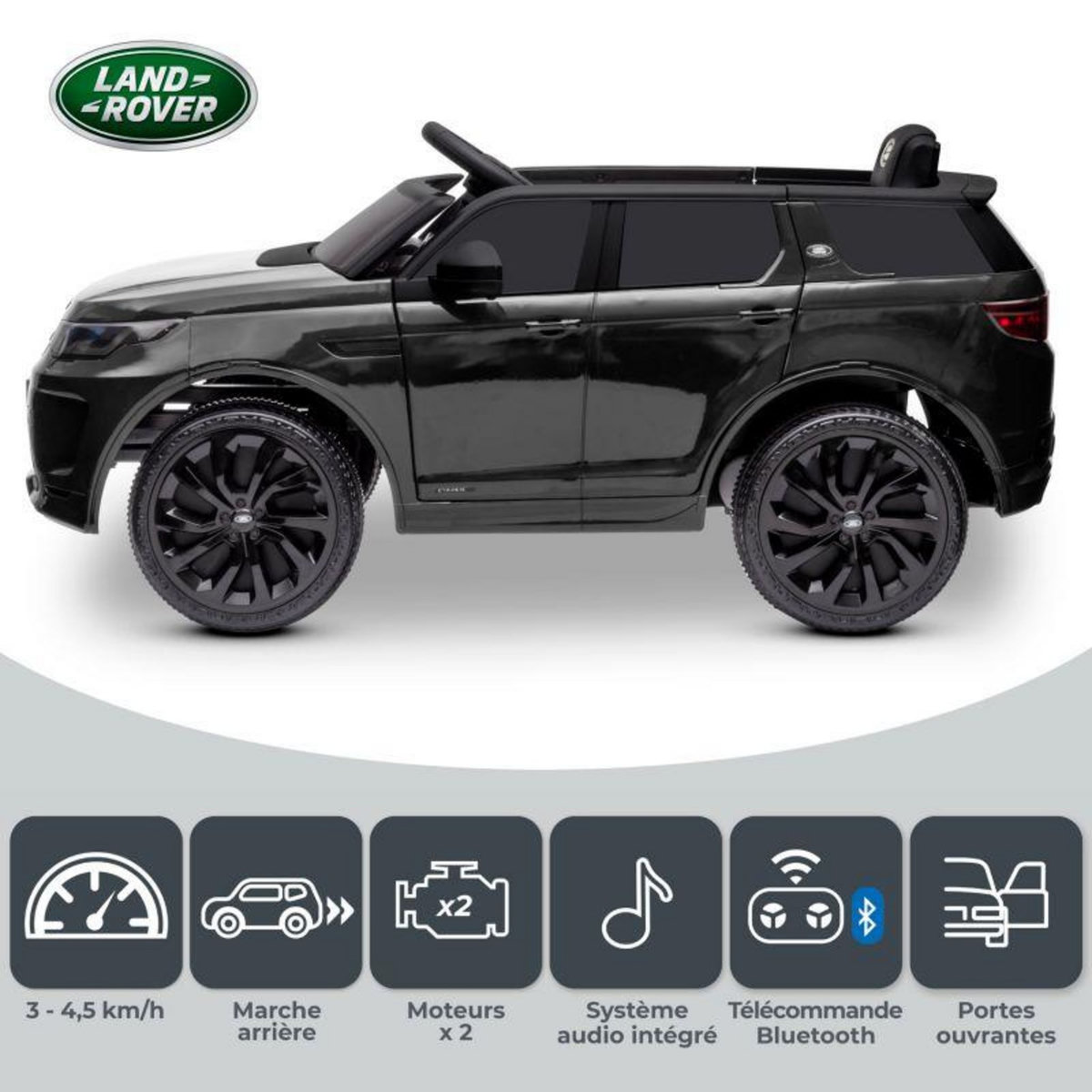 PLAY4FUN Voiture électrique SUV pour enfant Land Rover Discovery 2x 25W - marche AV/AR, Phares et Système audio
