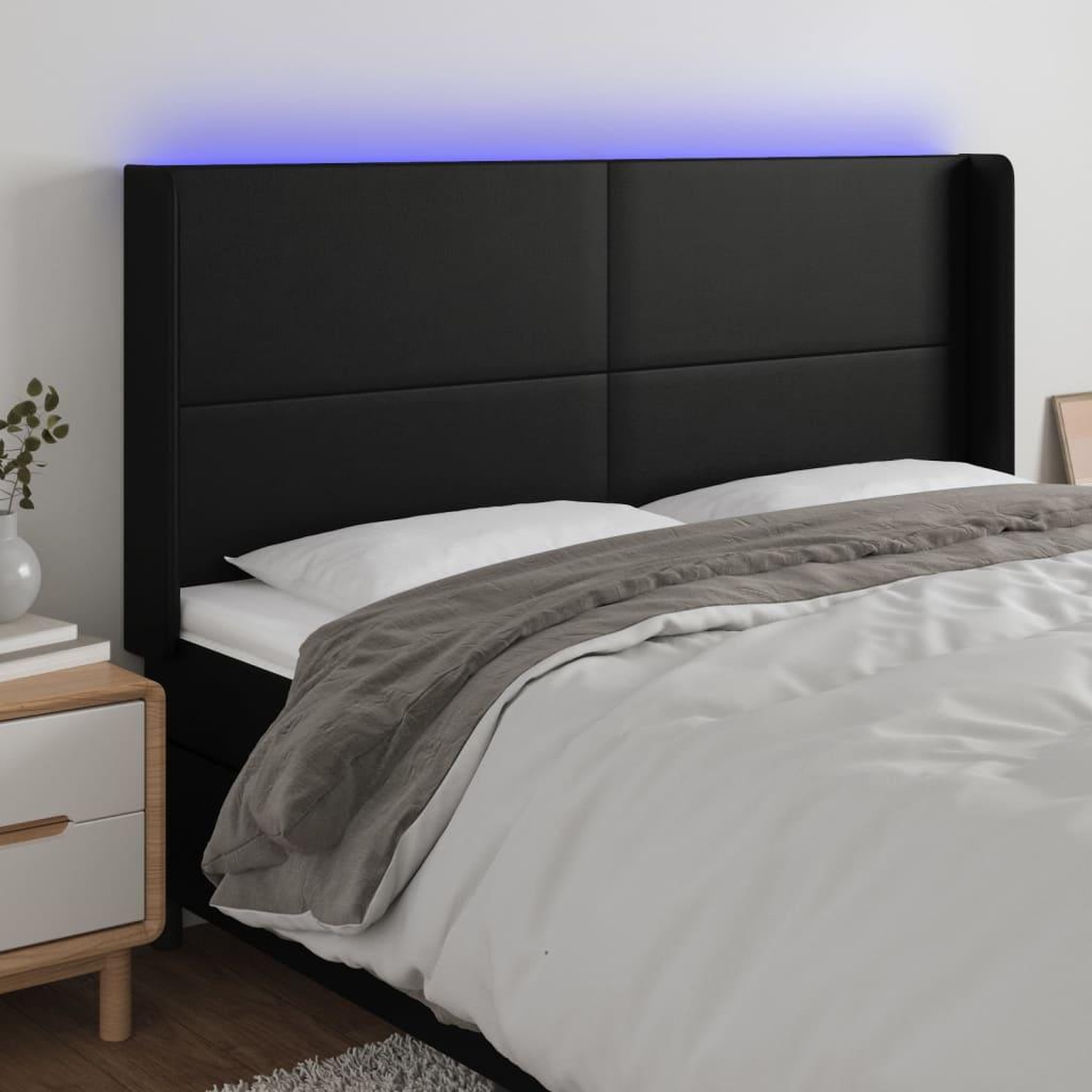 Voir la diapositive 1 : VIDAXL Tete de lit a LED Noir 203x16x118/128 cm Similicuir