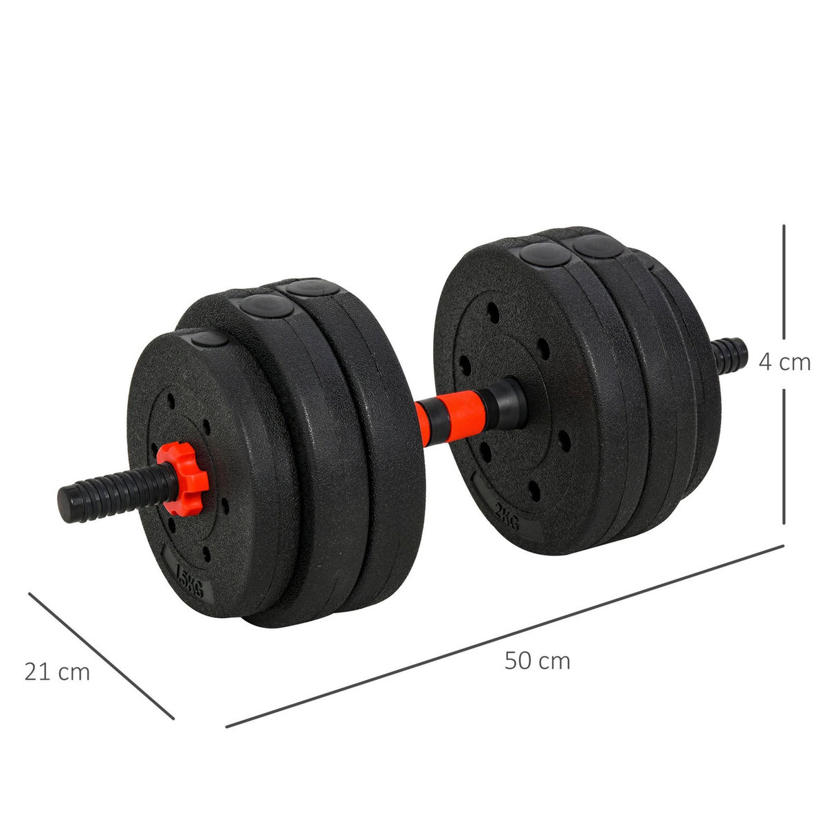 HOMCOM Ensemble d'haltères courtes total 25 Kg - barres incluses - entraînement musculaire & haltérophilie - acier HDPE noir rouge