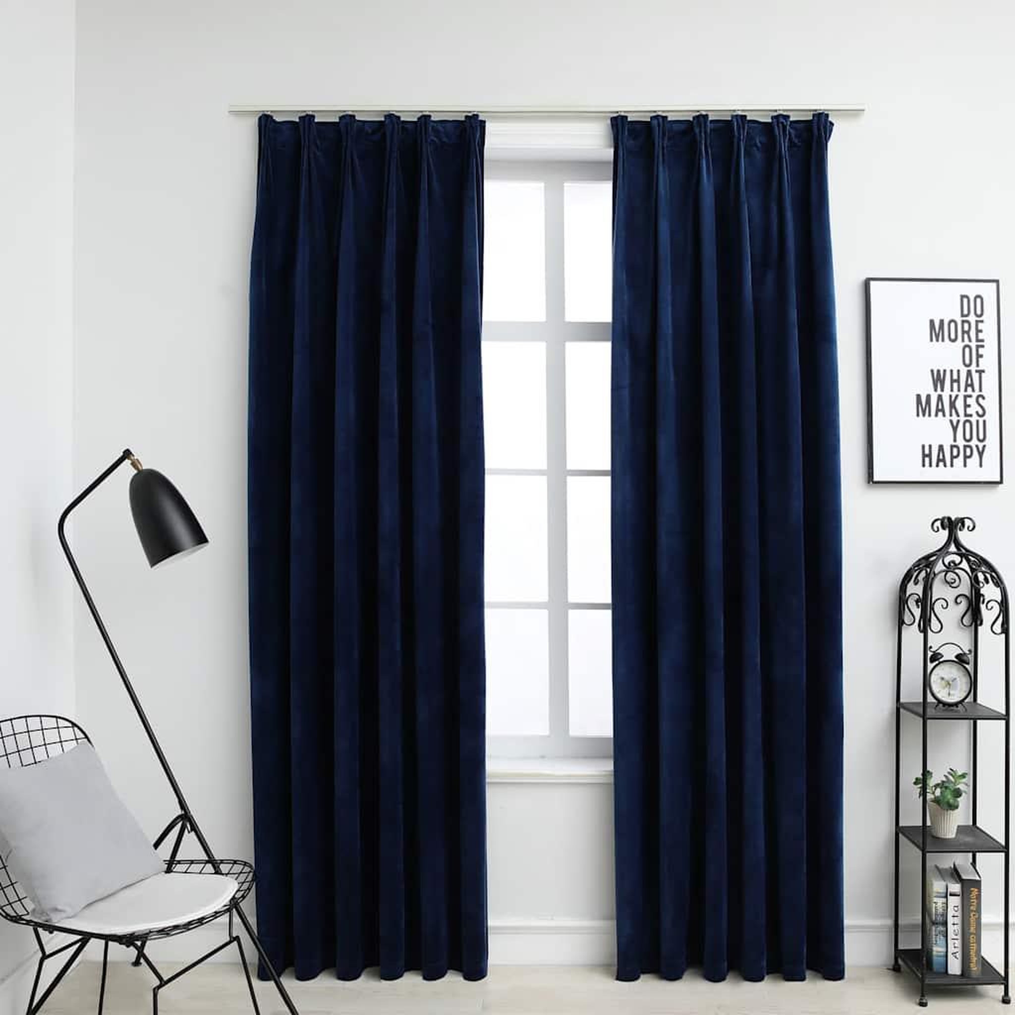 VIDAXL Rideaux occultants et crochet 2pcs Velours Bleu fonce 140x225cm