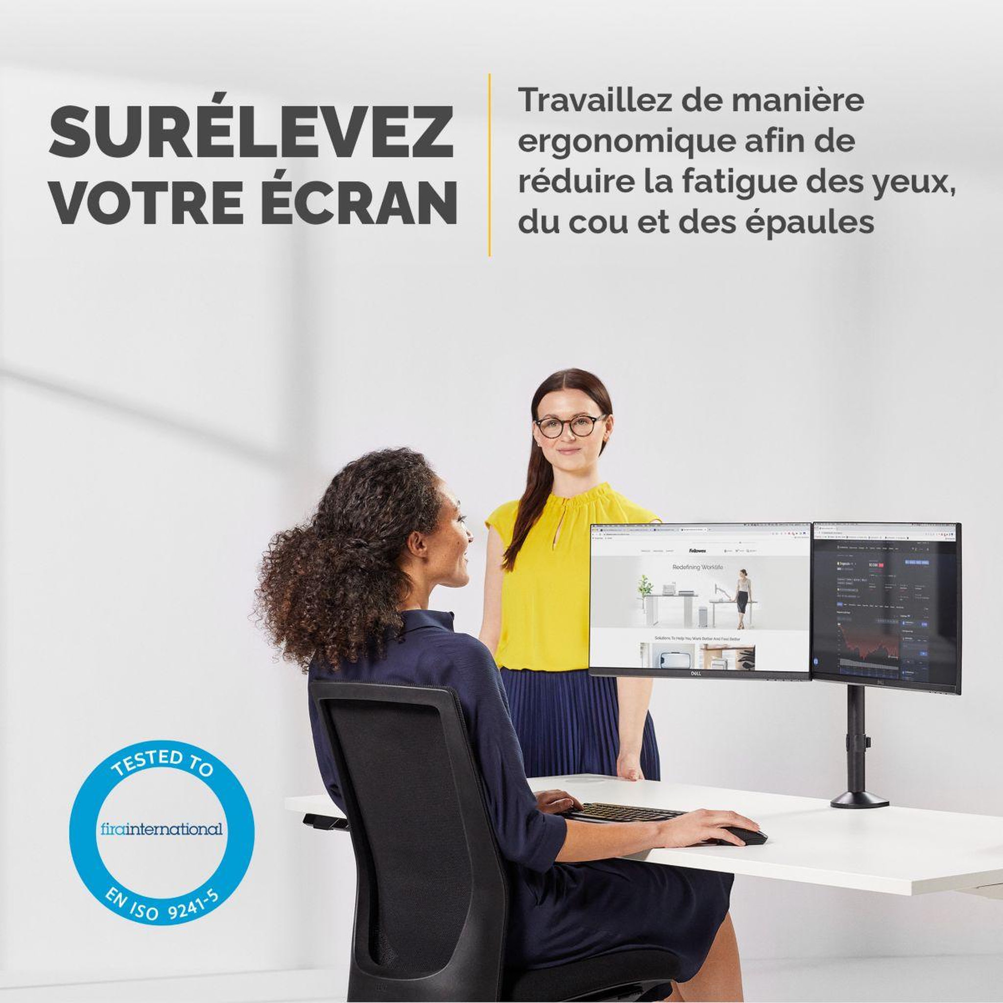 Voir la diapositive 2 : Fellowes Support écran pc support reflex double
