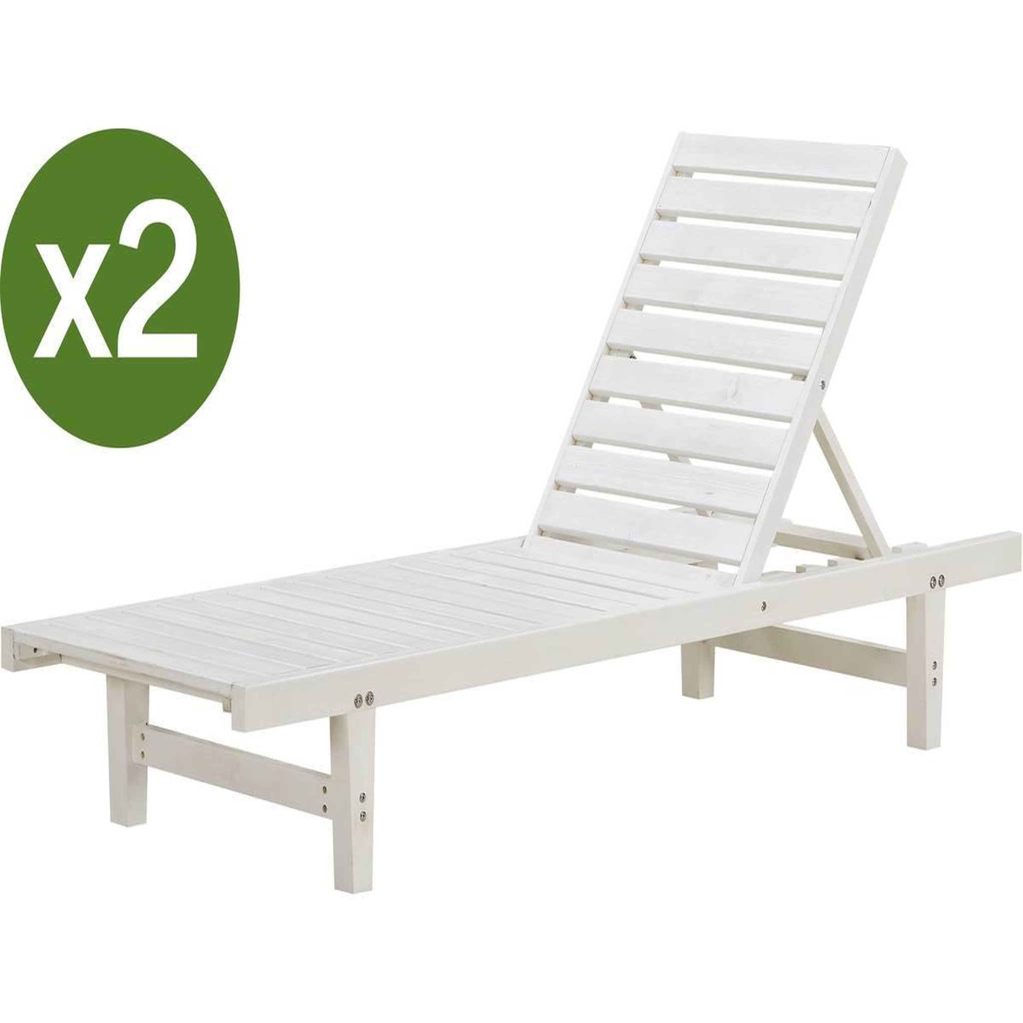Voir la diapositive 1 : Habitat et Jardin Lot de 2 bains de soleil en bois  Rawai  - Blanc