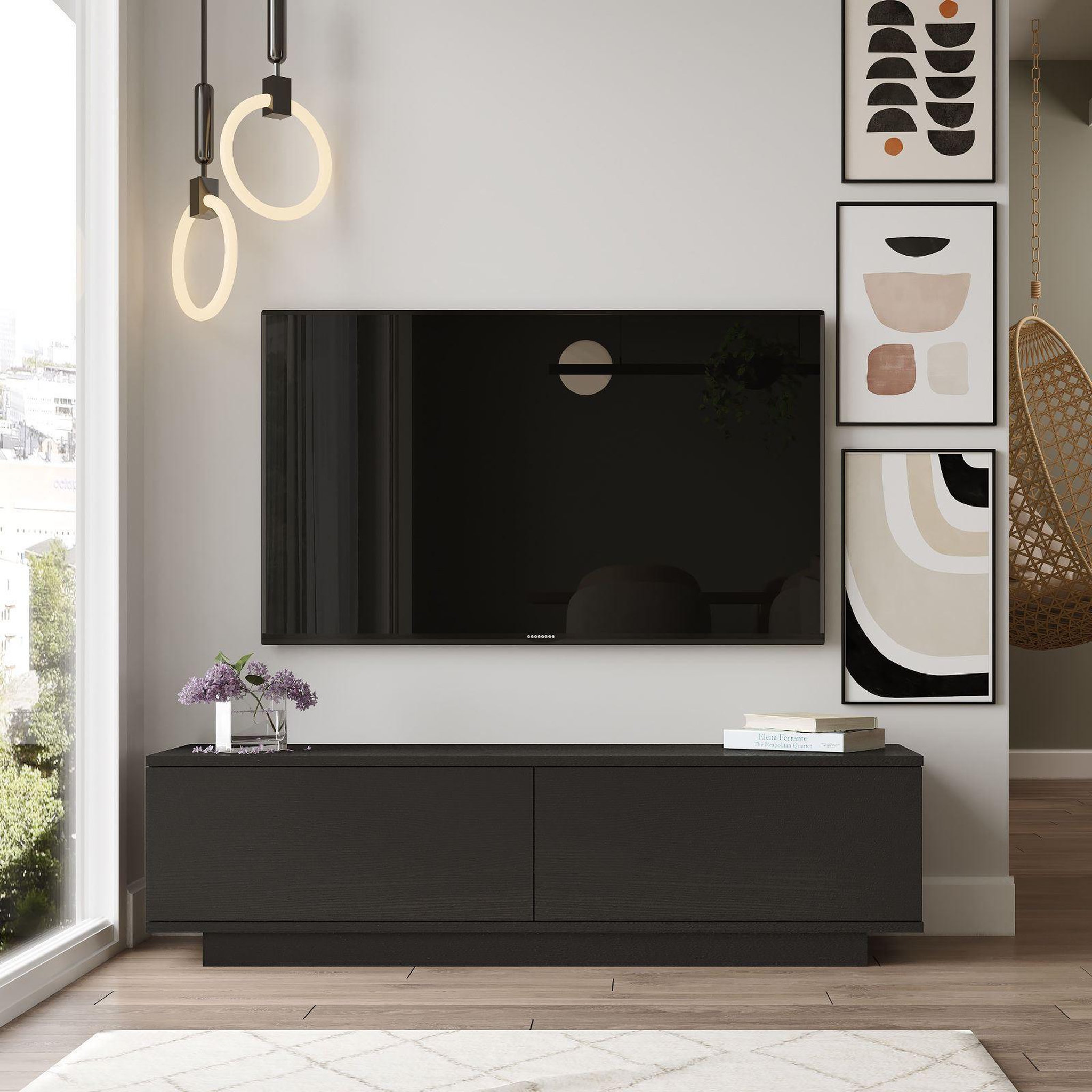 Voir la diapositive 2 : Habitat et Jardin Meuble tv en bois  fn1  - 140 x 35 x 38 cm - noir